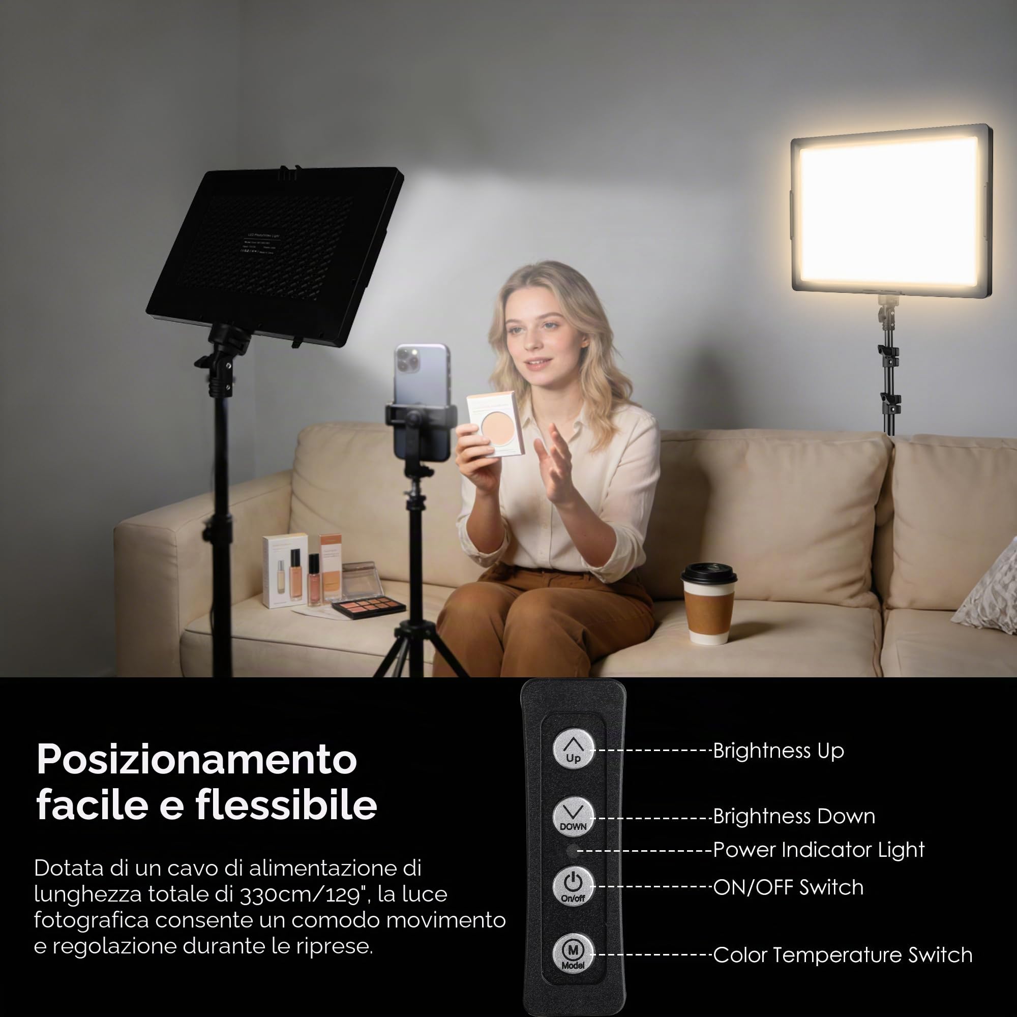 20W Luce Foto-video LED 2-Pack, Ci-Fotto Luci Continua Dimmerabile LED Bi-colore 2800-6500K, 175cm Kit di Illuminazione Fotografica CRI 97+ 2000LM per Studi, Registrazione Video YouTube TikTok