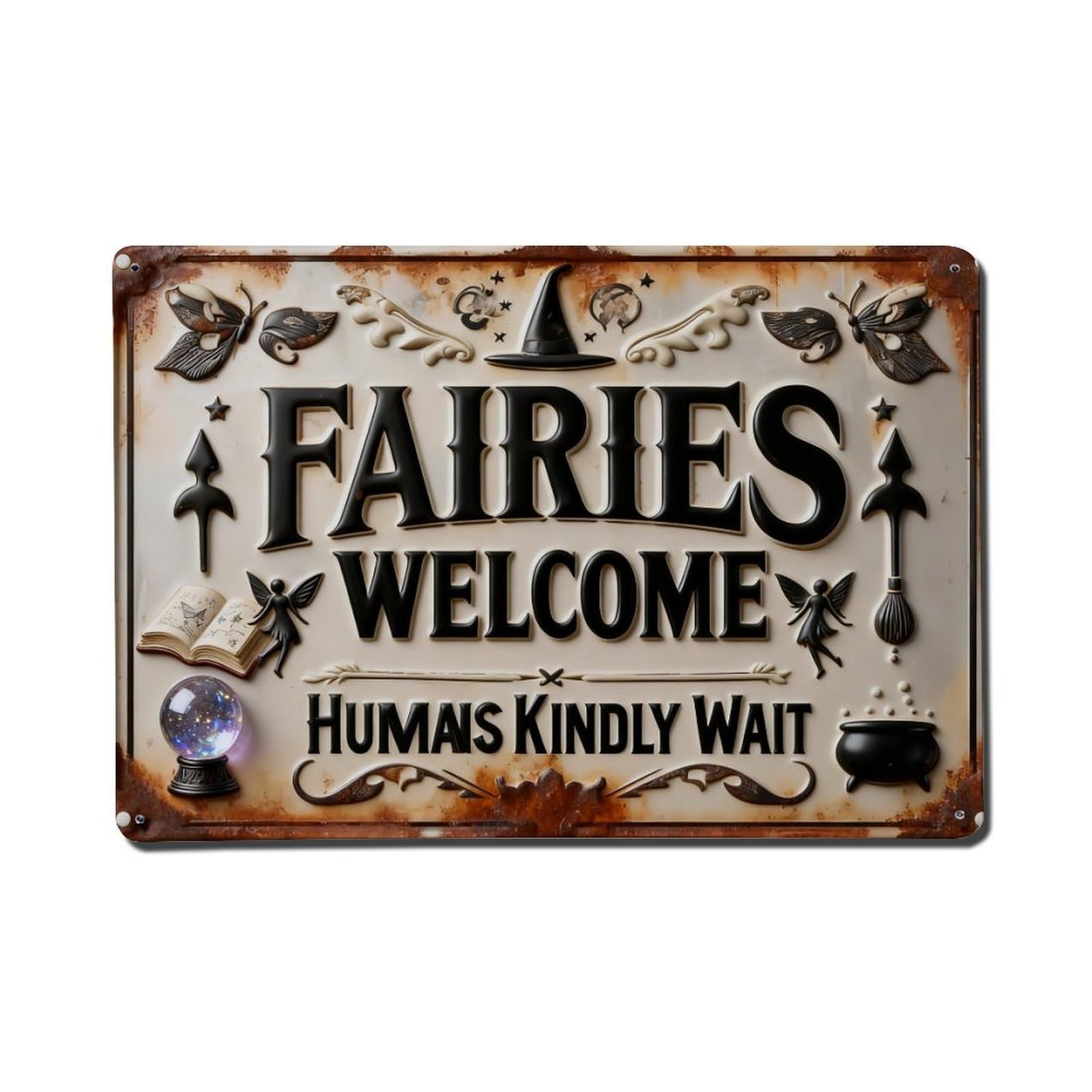 Iageret Vintage Fairies Only Humans Keep Out Metal Tin Sign Retro Wall Decor, Bar Garage Cafe Kitchen Home Wall Art Poster Decoration 8X12inches