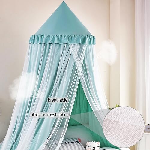 Vista 41 de Kertnic Toldo de cama grande de 31.5 pulgadas para niñas, toldo de princesa con volantes de ensueño de doble capa, tienda de campaña colgante