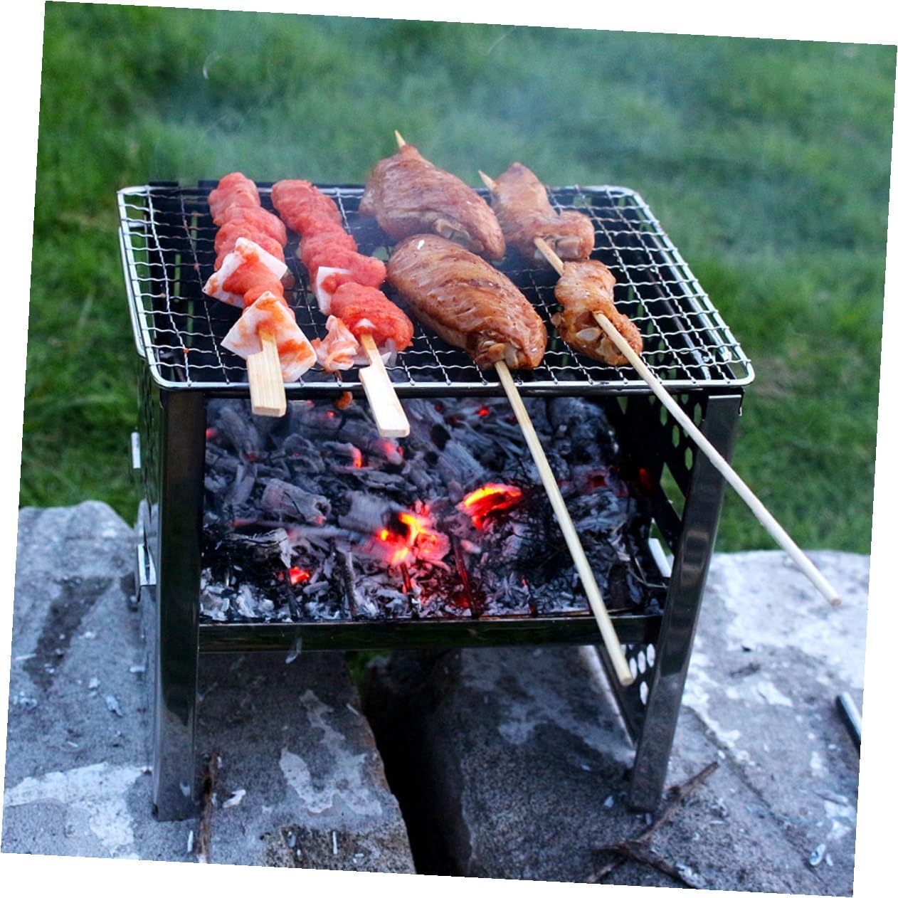 Outdoor Bbq Stove Stainless Steel Foldable Charcoal Grill Rack Adjustable Height Portable Camping Bbq Tool for Picnic and Hiking