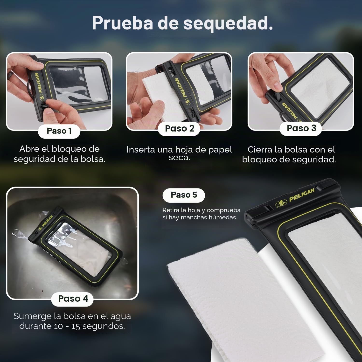 Pelican Marine - Funda impermeable IP68 para teléfono (tamaño XL), funda flotante impermeable para iPhone 15 Pro Max/14 Pro Max/13/12/S24 Ultra/S23/S22/Pixel 8 - Cordón desmontable - Negro/Amarillo de