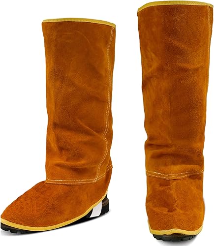 QeeLink Protectores de cuero para soldadura extralargos, resistentes al calor y a la abrasión, protectores de zapatos de cobertura completa,