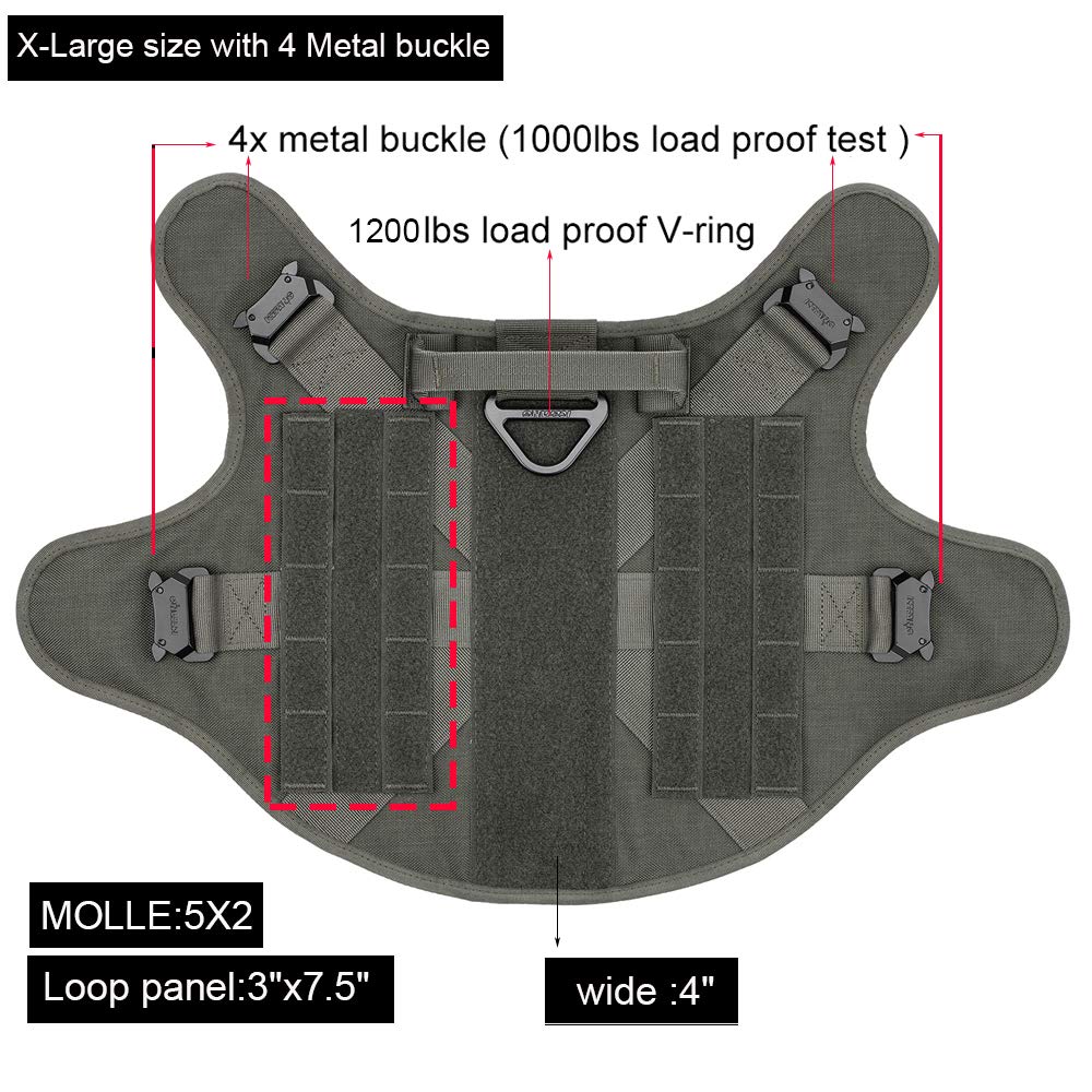 ICEFANG Tactical Dog Harness with 4X Metal Buckle,Dog MOLLE Vest with