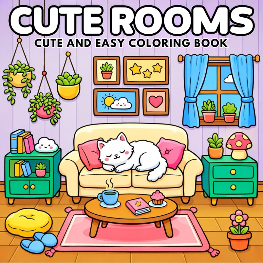 Cute Rooms Coloring Book: 50 Cozy Room Scenes for Relaxation and Stress Relief, for Teens and Adults
