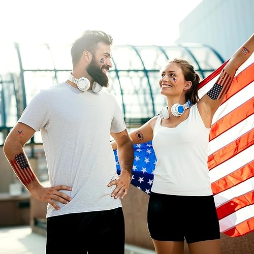 Miniatura 4 de Tatuajes temporales del 4 de julio, calcomanías de tatuaje falsas de bandera estadounidense, color rojo, blanco y azul, 4 de julio, recuerdos de