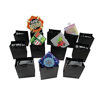 100pk Extra Small Gift Wrap Paper bags with Ribbon Handles(4.5x5.5x2.5in), for Party Favors, Baby Shower, Weddings,Holidays,Graduation,Birthdays,Celebrations,Bridesmaids Gifts,Bulk Solid Color (black)