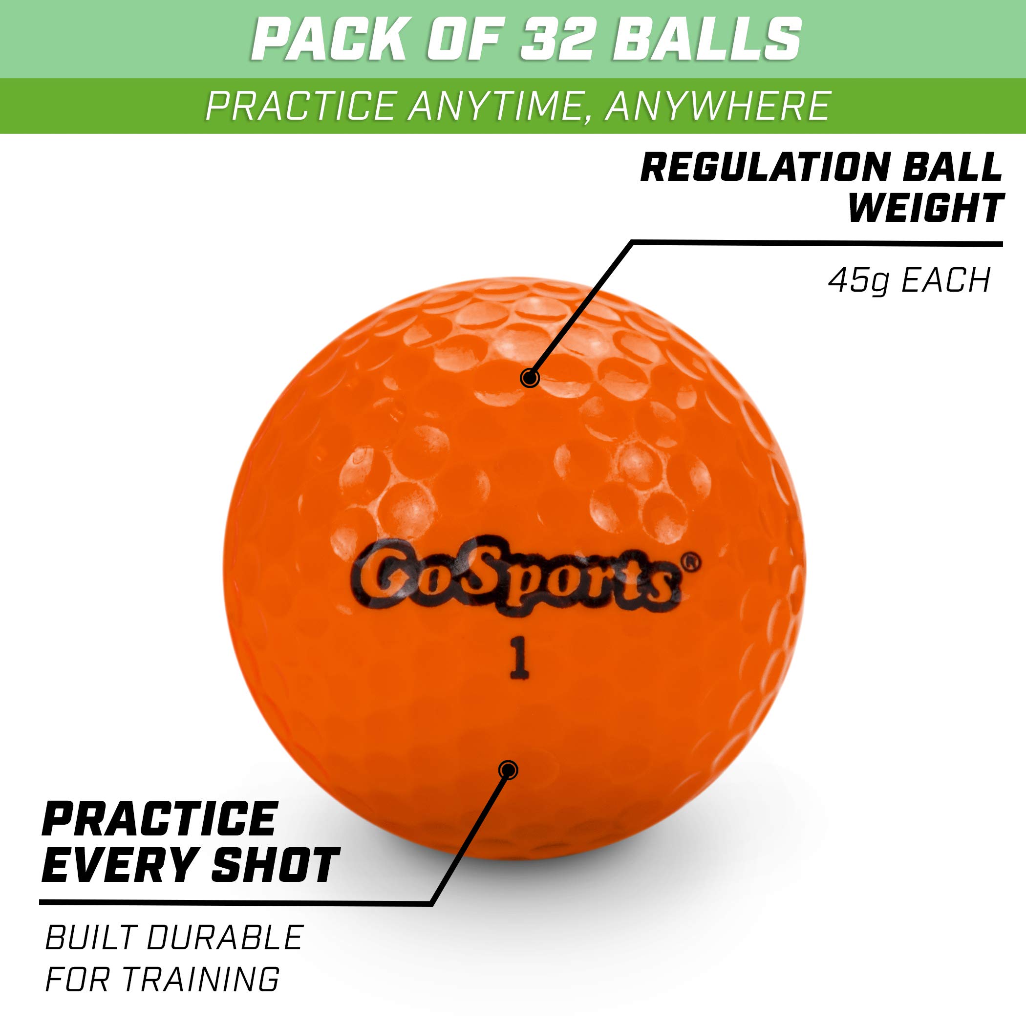 GoSports - Pelotas de Golf Multiusos para Jugar o Practicar | Elige 16 o 32 Paquetes con Bolsa de Mano