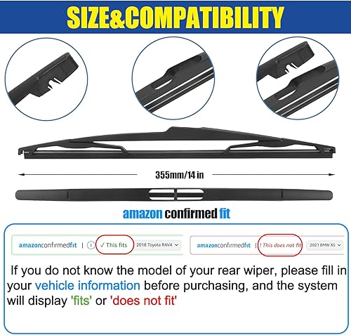 Vista 118 de Limpiaparabrisas trasero de 12 pulgadas para Mitsubishi Outlander 24-21/Nissan Rogue 23-08 Kicks 23-17 Juke 17-11 Pathfinder 20-13 Qashqai 22-17