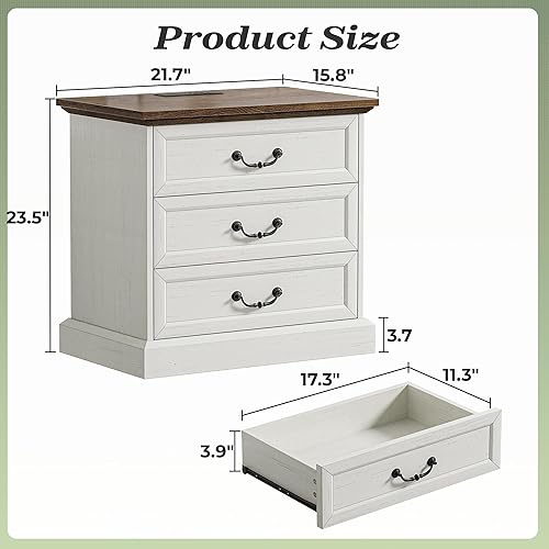 Miniatura 2 de Huuger Mesita de noche con estación de carga, soporte de noche de 3 cajones, mesa auxiliar de 22 pulgadas más ancha con almacenamiento, mesita de