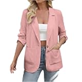 Womens Business Professional Blazers Lapel Open Front Long Sleeve Suit Jacket Casual Button Office Work Outfits