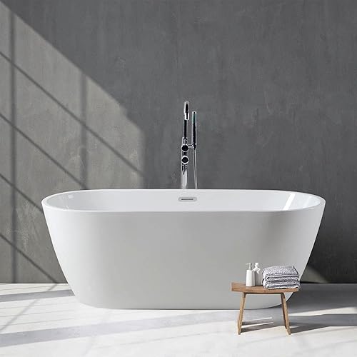 Miniatura 9 de FerdY Bali - Bañera de acrílico independiente bañera de inmersión independiente con forma graciosa certificado CUPC blanco brillante drenaje de