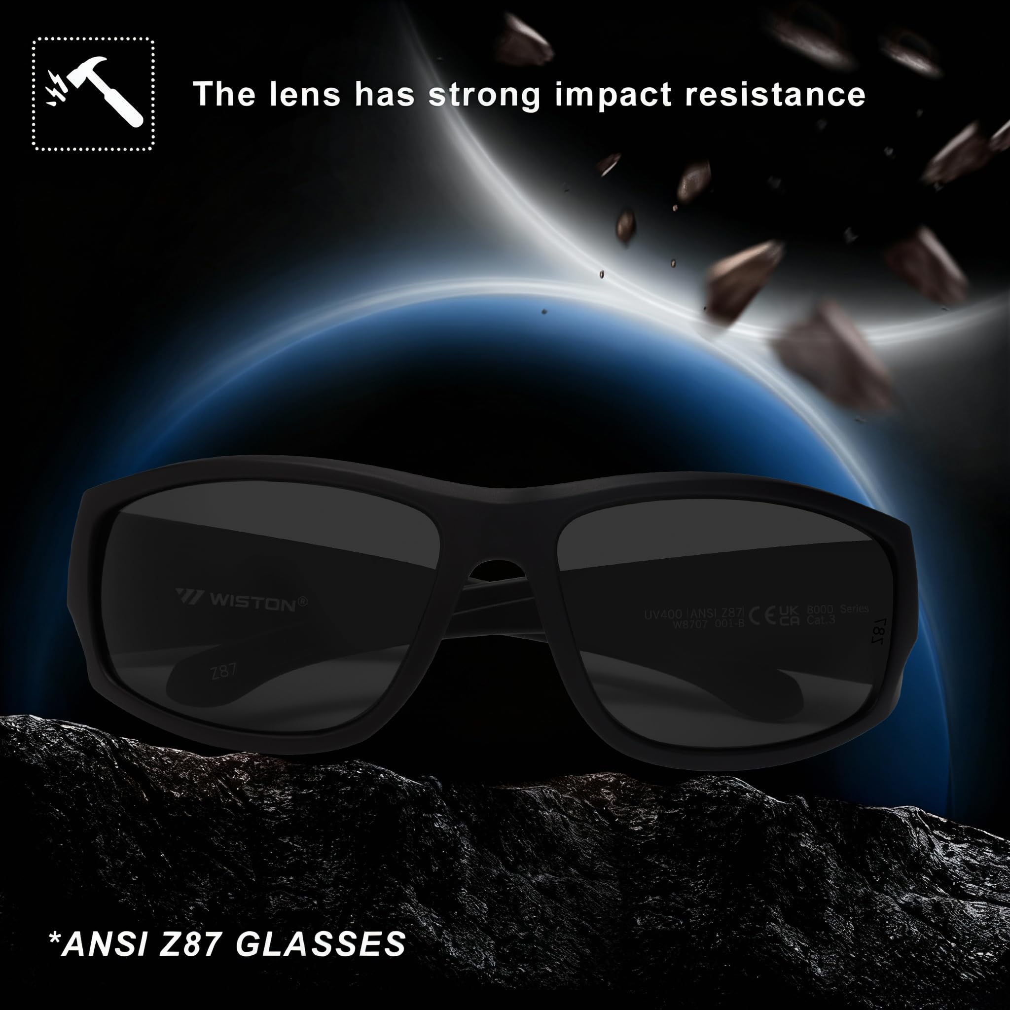 WISTON Gafas de sol envolventes XL Z87 para cabezas grandes, hombres y mujeres, TR90 superoscuras, ultraligeras, UV400, protección de seguridad W8707