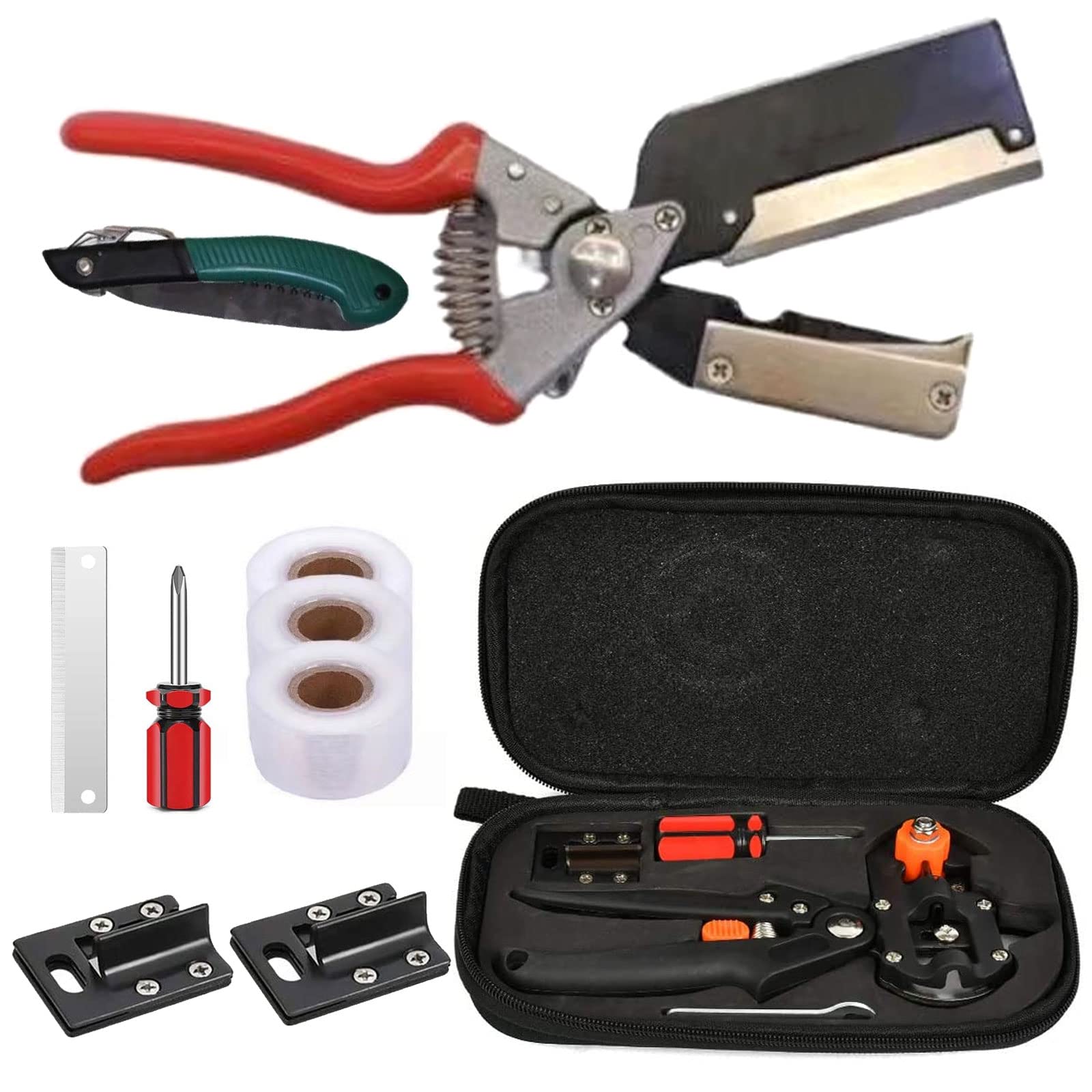 Garden Grafting Tool, 2 in 1 Grafting Tool Kit, Multifunctional Pruning Scissors Kit, V-Graft/U-Graft/Omega-Graft Seedling for Fruit Tree Grafting Set, Including Grafting Tapes & Replacement Blades