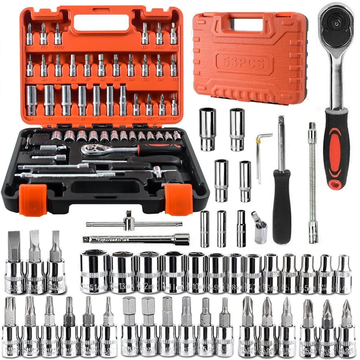 Serplex® 53 Pieces 1/4 inch Drive Socket Ratchet Wrench Tool Set with Bit Socket Set Metric and Extension Bar for Auto Repairing and Household, with Storage Case (B0D7ZWZX6C) Amazon Price History, Amazon Price Tracker