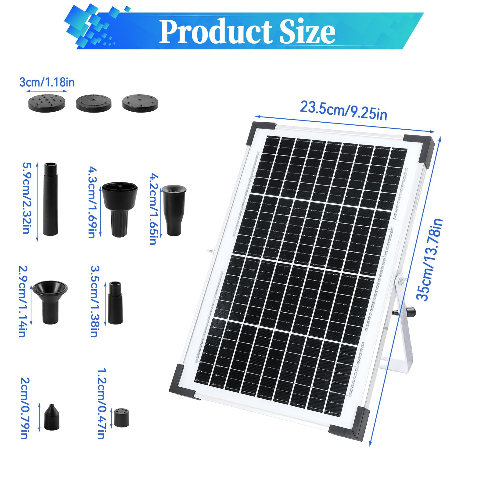 Fuente solar de estanque de 10 W, bomba solar de estanque de 1350 l/h con cable de alimentación de 16.4 pies, bomba de fuente de agua solar para estanques de jardín, piscina Características del agua