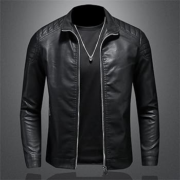 JEsilunmaMY Men's Spring Fall Leather Jacket Zipper Stand