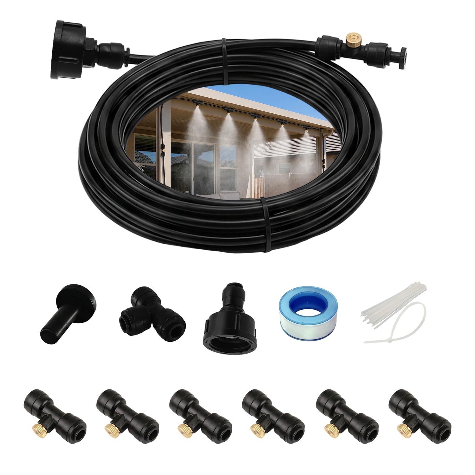 OMJMYY Brumisateur Terrasse Exterieur Système de Refroidissement par Brumisation 6M Tuyau & 6 Buses Système de Brumisation pour Patio Jardin Parasol Piscine