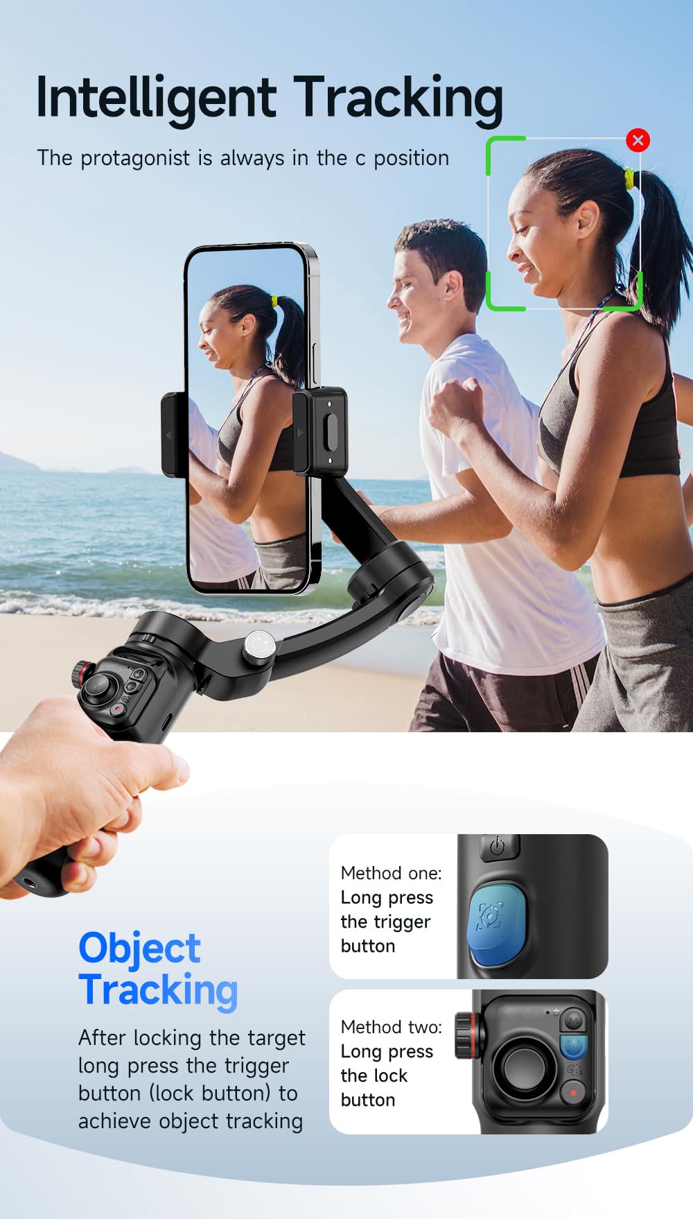 Sea frogs Estabilizador de cardán para smartphone, 3 ejes con luz de llenado magnético/sensor de seguimiento AI, portátil y plegable con trípode para iPhone, Android, YouTube TikTok Video