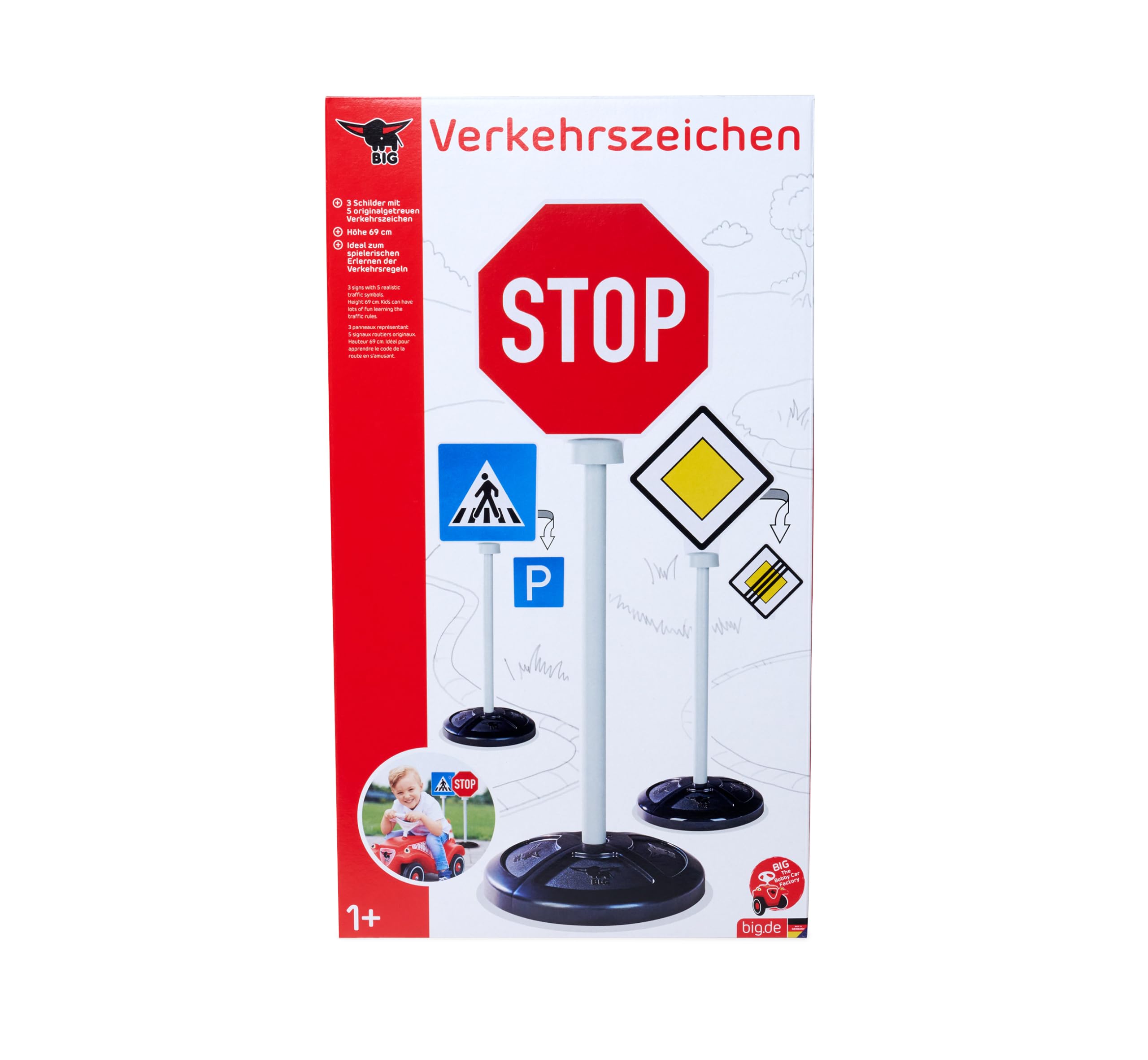 Lot de 3 Panneaux de signalisation Big pour Enfants (69 cm chacun) – Lot de 3 Panneaux de Rue avec 5 Panneaux de signalisation pour Jouer et Apprendre pour Les Enfants à partir de 1 an – Jouet pour