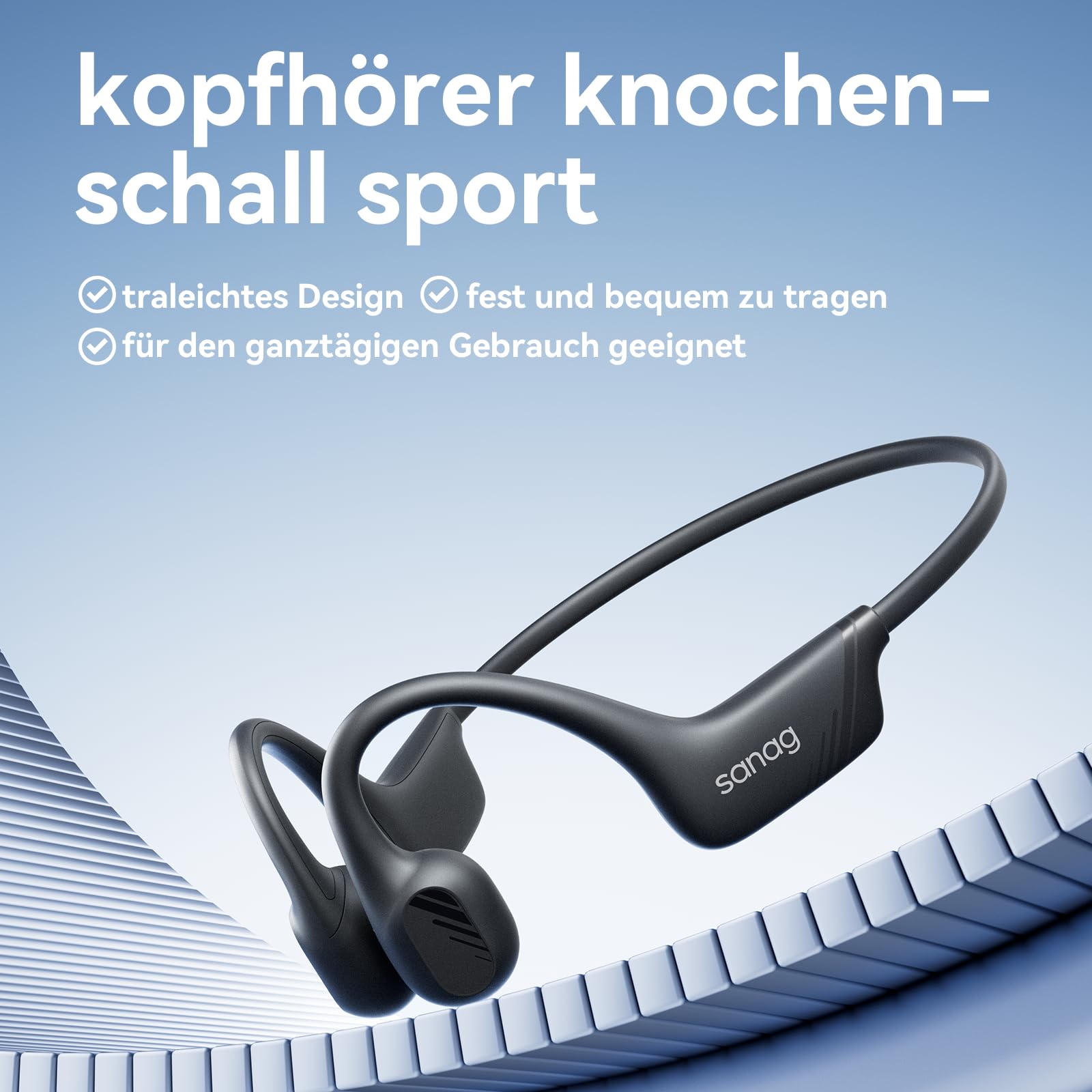 SANAG Knochenschall Kopfhörer, knochenschall kopfhörer Bluetooth, kopfhörer kabellos Bluetooth mit Mikrofon, Bluetooth 5.4, IPX5 wasserdichte, 10 Stunden Wiedergabezeit für Radfahren, Laufen