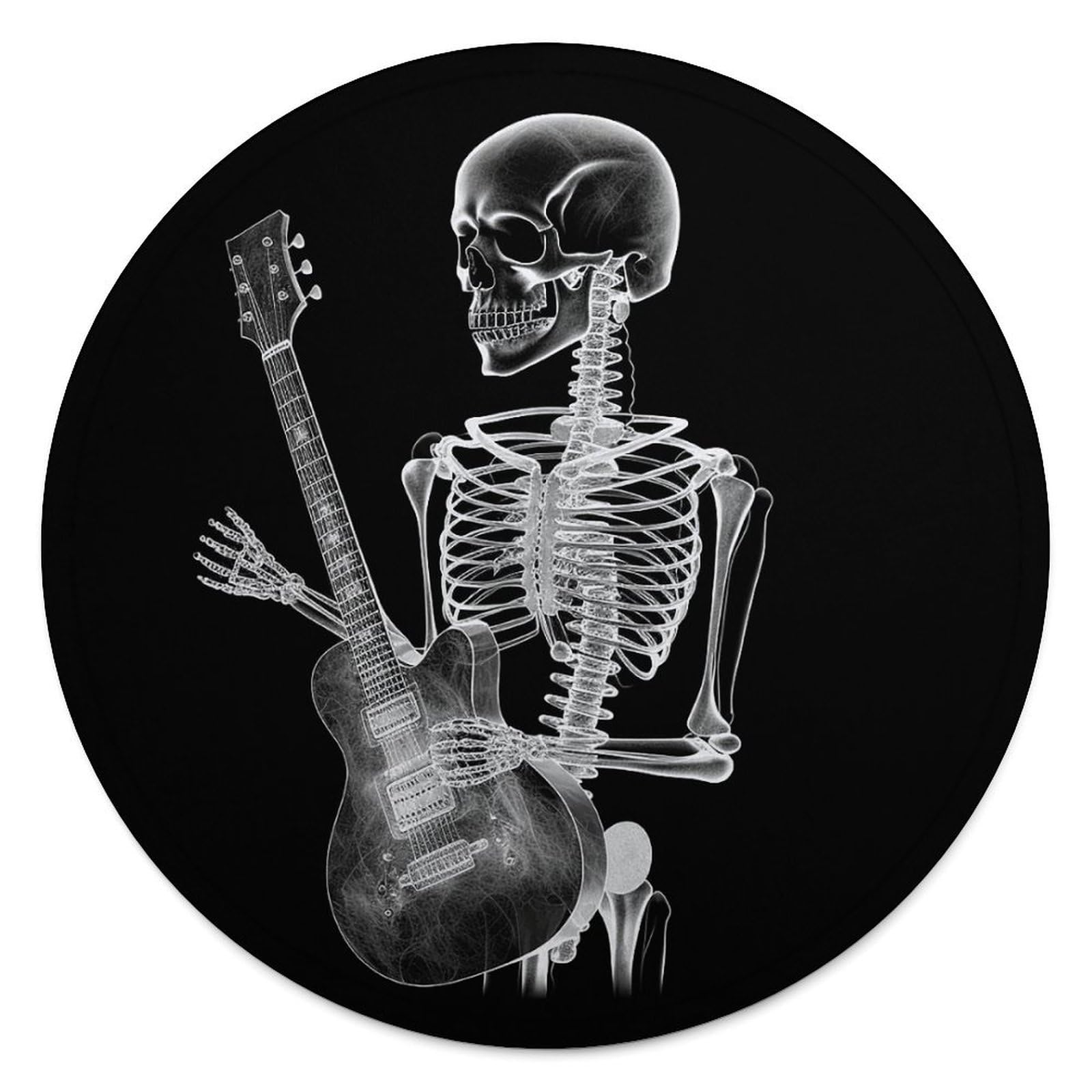 Abstract X-ray Skull Skeleton Playing Guitar Blanket Novelty Round Tapestry Super Soft Flannel Mom Blanket Cozy Beach Throw Tapestry Lightweight Thick Throw Blankets for All Seasons Diameter 59.1 in