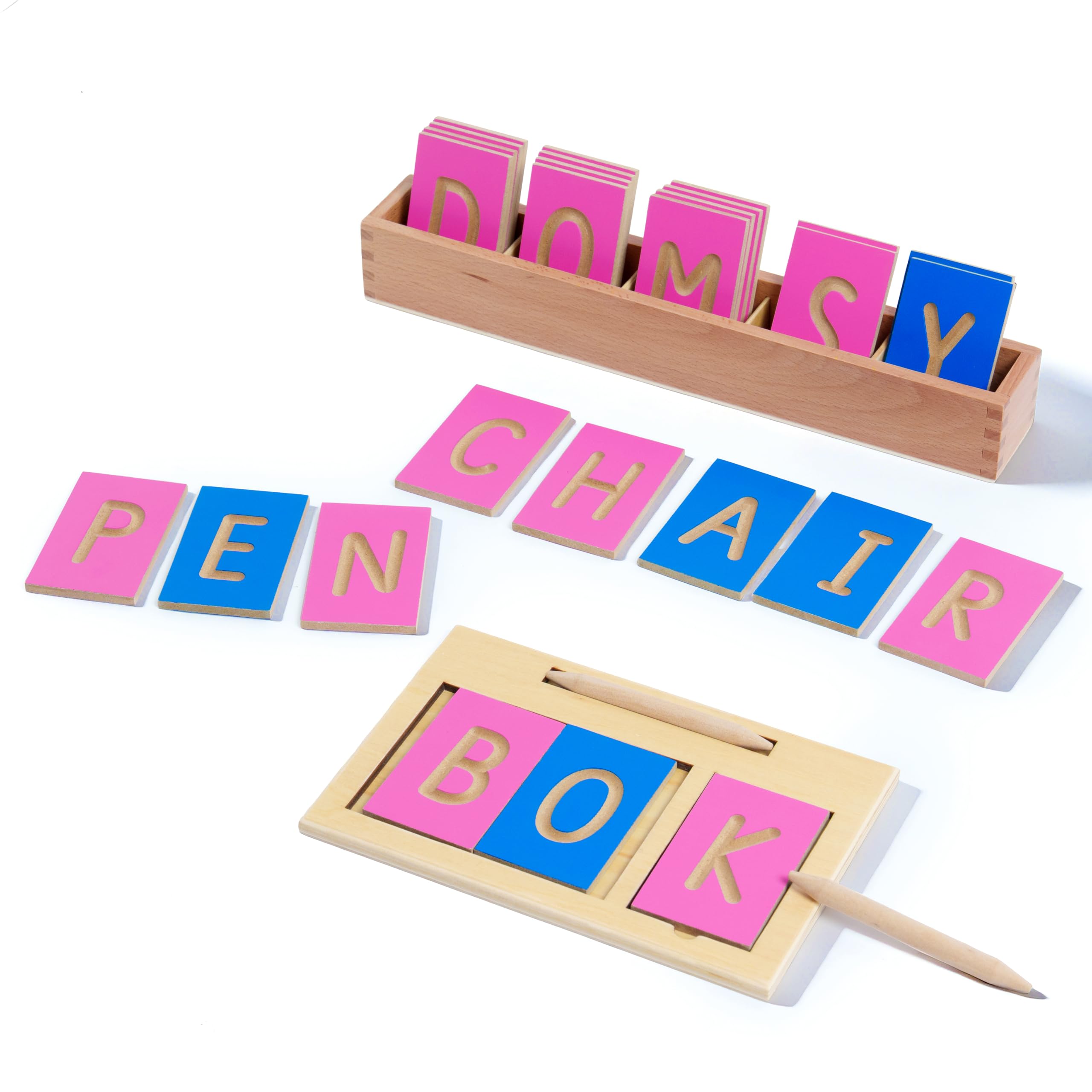 Montessori Matériel linguistique – Lettres, grammaire et lecture, jeux éducatifs en bois pour l'école maternelle et primaire, l'école à domicile et les salles de classe (tableau de voie Montessori)