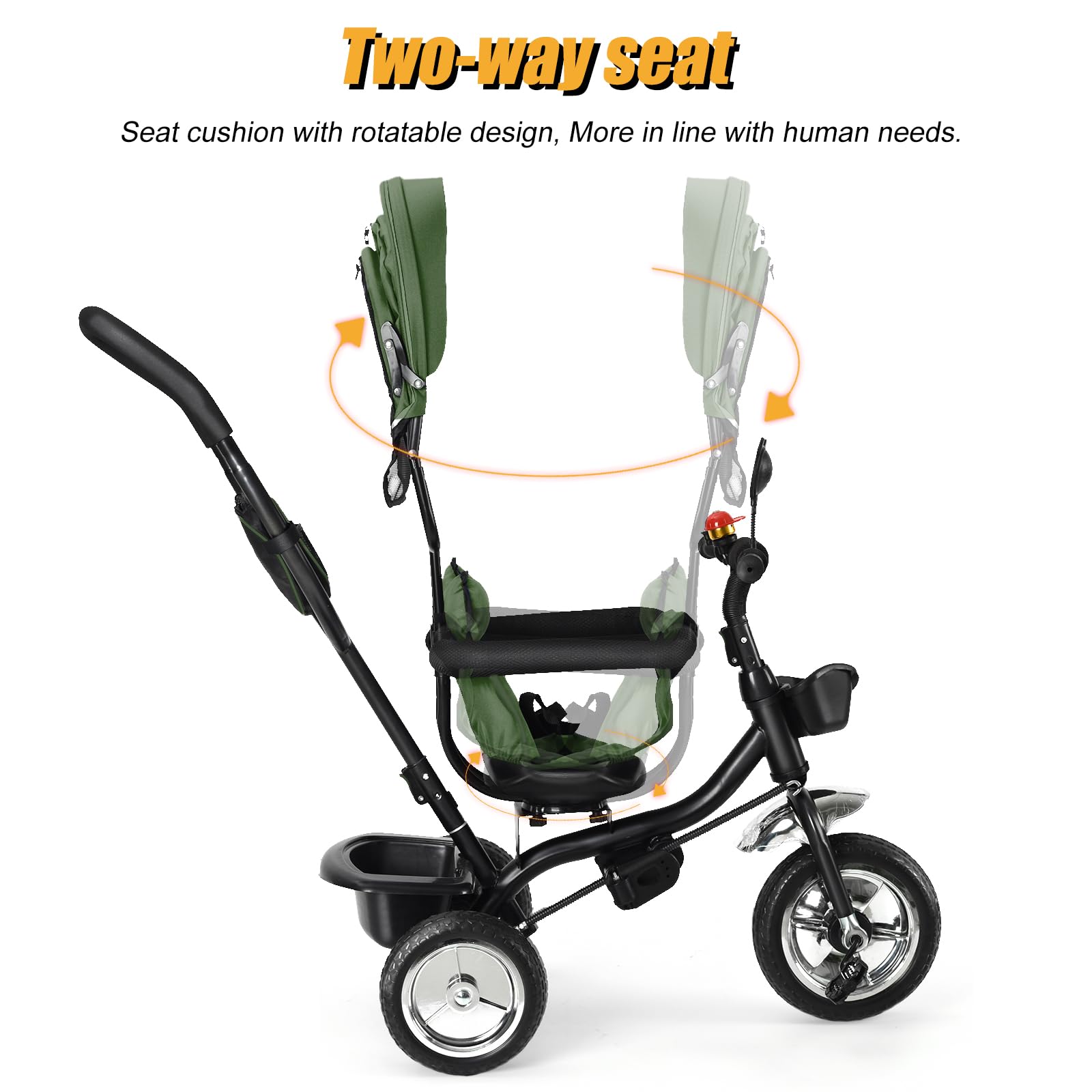 OHMG 4 en 1 Tricycle Bébé Évolutif,Draisienne Évolutif,Trike Bebe,Velo Poussette Bebe Évolutif,0-6 Ans,Siège Réversible,Tricycle Enfant Évolutifavec Poignée de Poussée Réglable