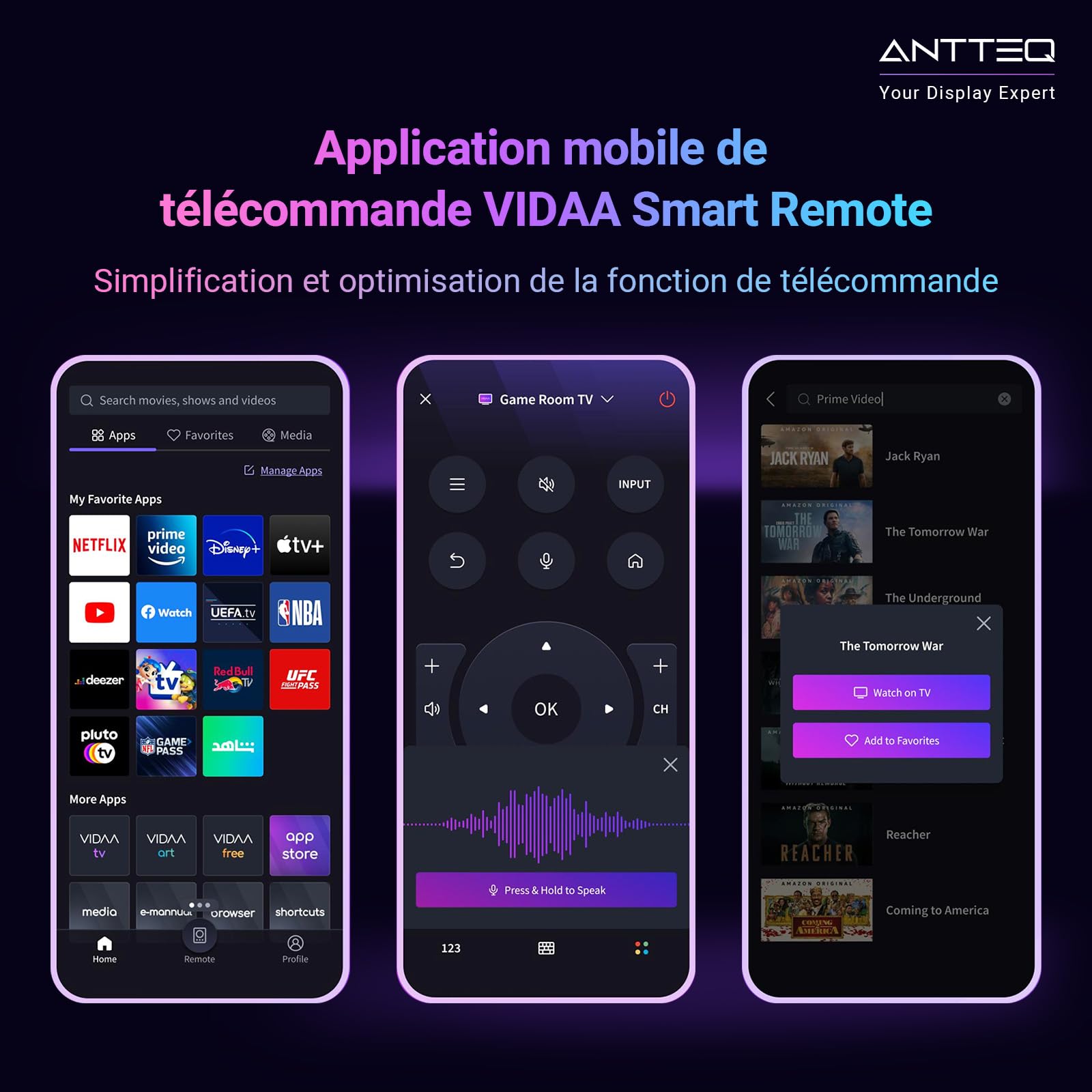Antteq L32-AVF3N1 2K/FHD Smart TV 32 Pouces (80cm),Télévision avec Molotov/Netflix/Prime Video/Disney+/Youtube/Rakuten/WiFi,Share to TV, HDMI