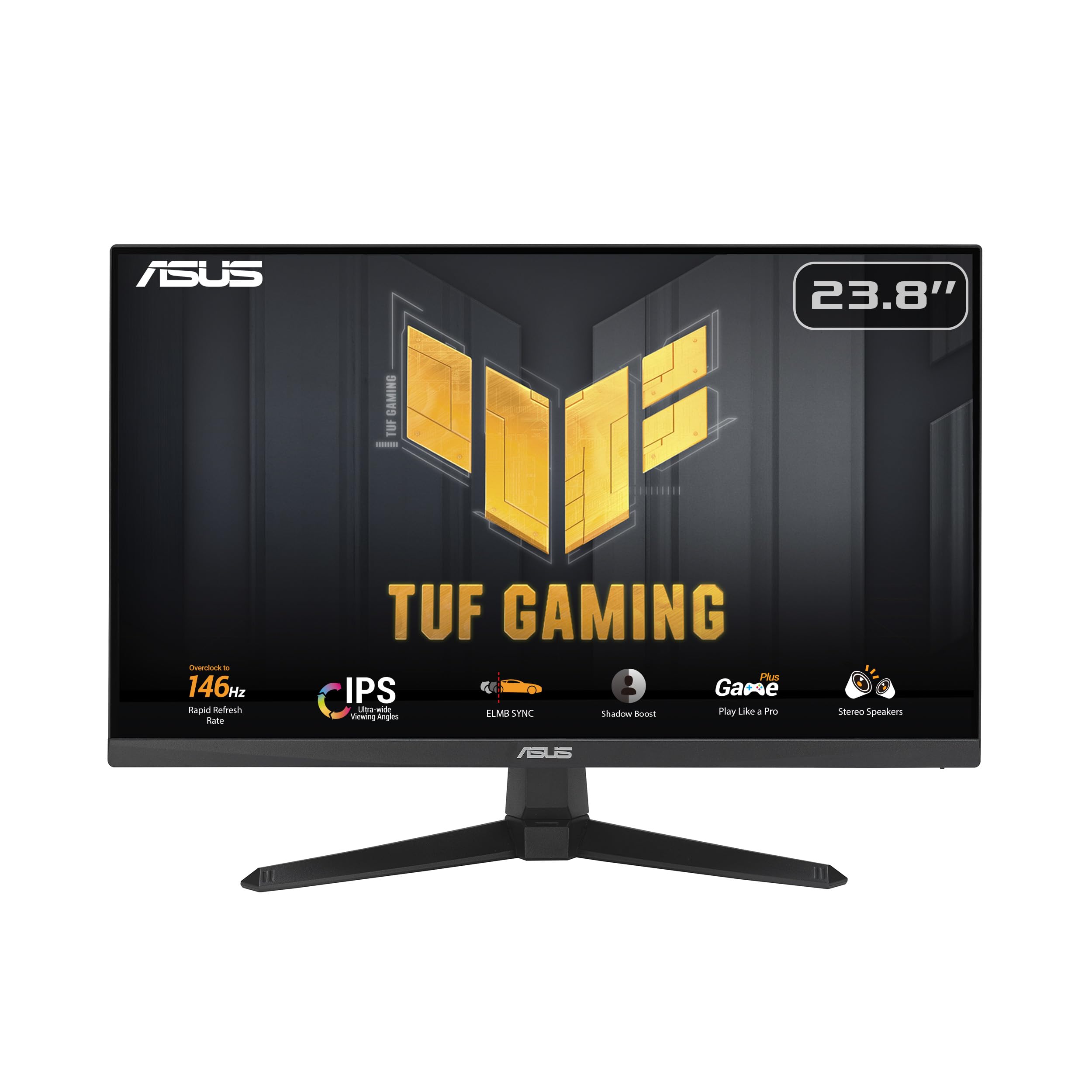 Asus Tuf Gaming VG249QE5A, Monitor Gaming Da 23,8" Full Hd Ips (1920 X 1080), 1Ms Response Time, 146 Hz, Altoparlante Integrato, Elmb Sync, Hdmi, Displayport E Jack Audio, Display Widget Center, Nero-image
