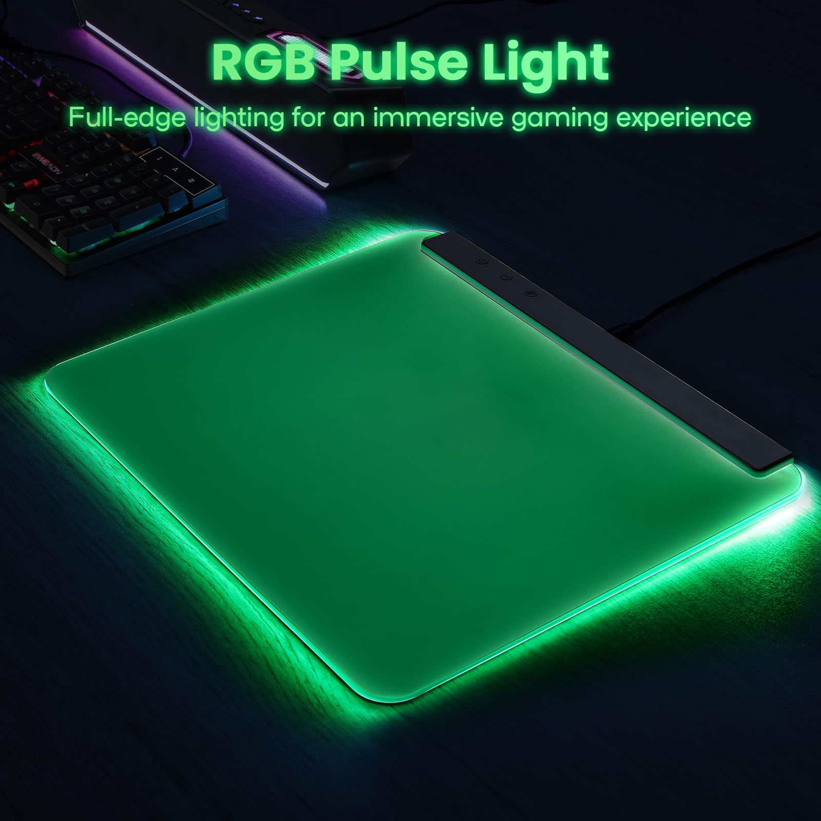 Deeyaple Tappetino per mouse da gioco M6 con illuminazione RGB – Superficie rigida precisa, base in gomma antiscivolo, impermeabile, 16,8 milioni di colori – Facile controllo con 3 pulsanti per PC e