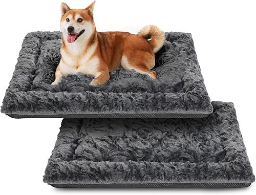 Miniatura 8 de Paquete de 2 camas lavables para perros grandes, medianos y pequeños, tapete de lujo para jaula de perro con antideslizante, lavable, ortopédica