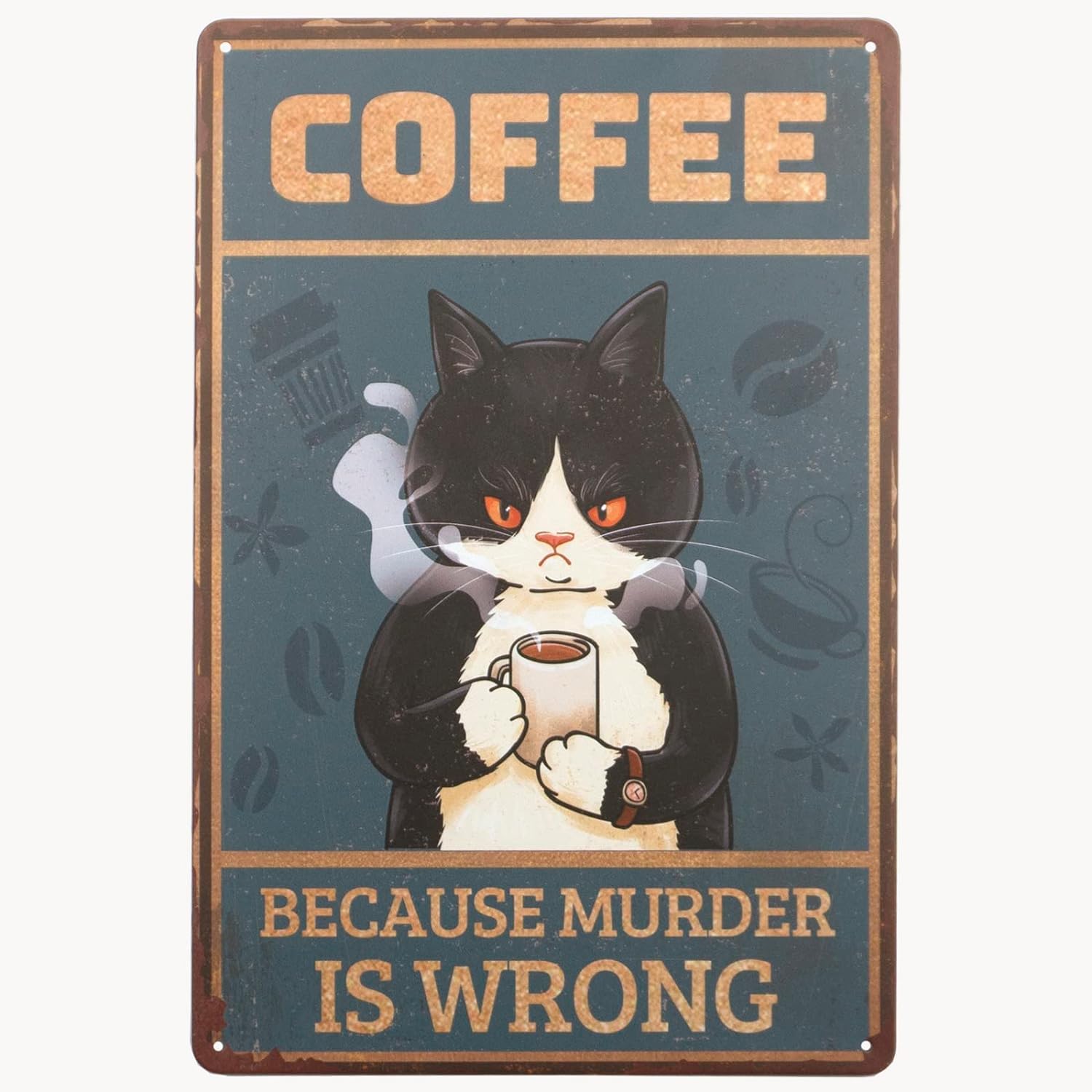 Liantsh 03 Black Cat Vintage Tin Signs,Coffee Because Murder Is Wrong Coffee And Bar Wall Art Decor,8X12 Inches