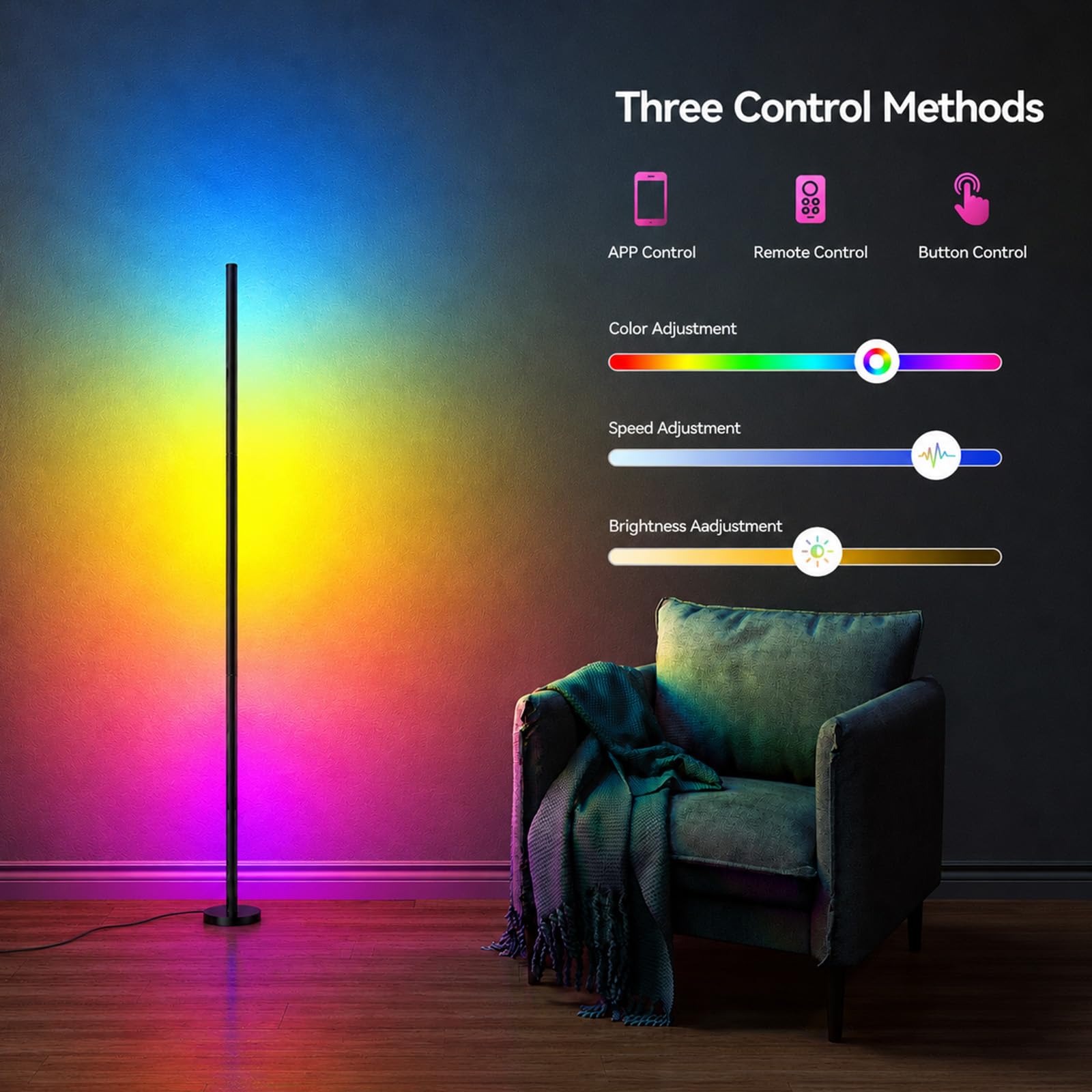 160cm Lampada Terra RGB per Soggiorno,Set da 2,Controllo APP e Telecomando | LED Lampade Angolari Dimmerabili con 16 Milioni di Colori, Sincronizzazione Musicale, Modalità DIY e Funzione Temporizzazione