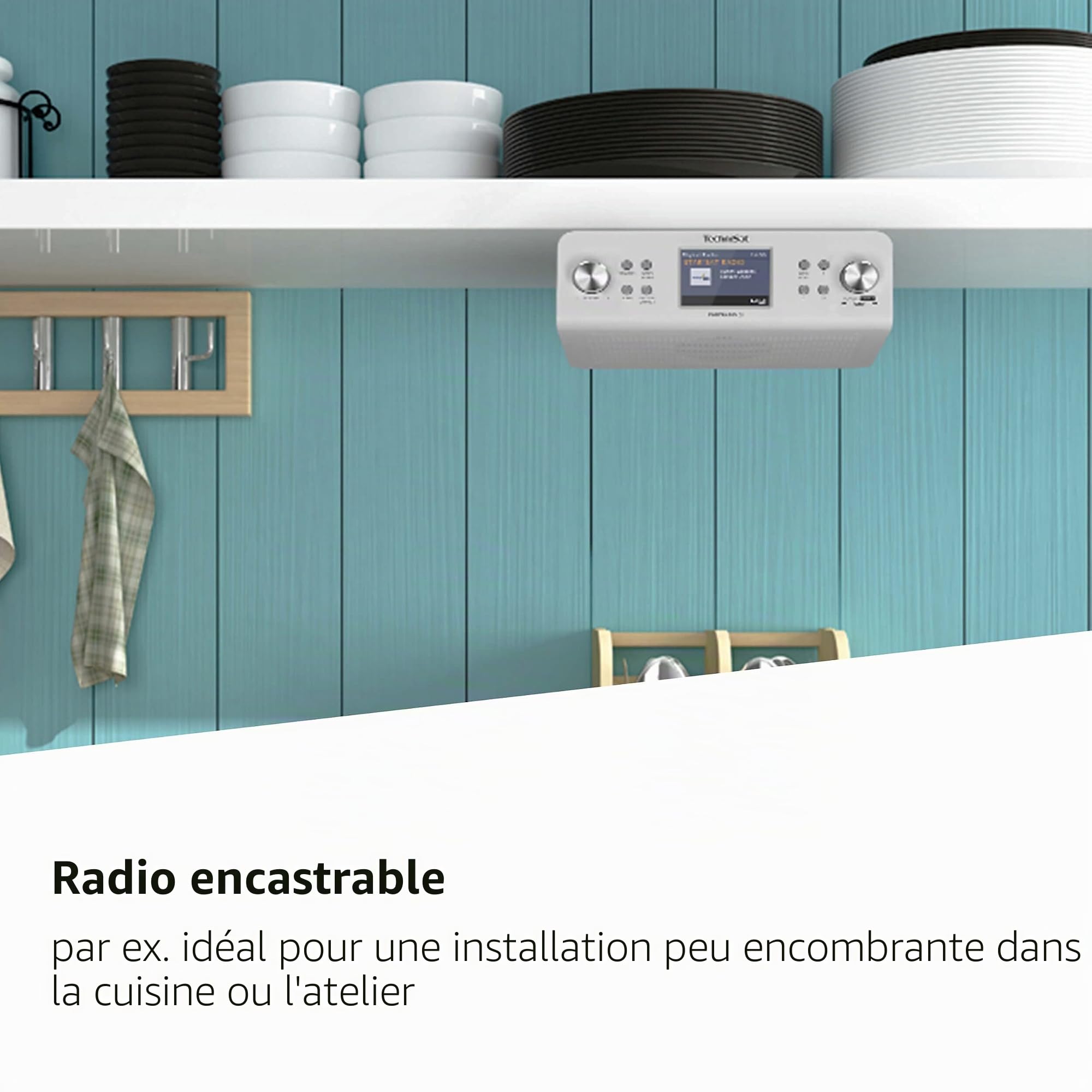 TechniSat DIGITRADIO 21 IR – Radio de Cuisine encastrable Dab+/FM/Internet (Bluetooth, Haut-Parleur Mono 2 W, écran Couleur 2,8", Horloge avec réveil) Blanc