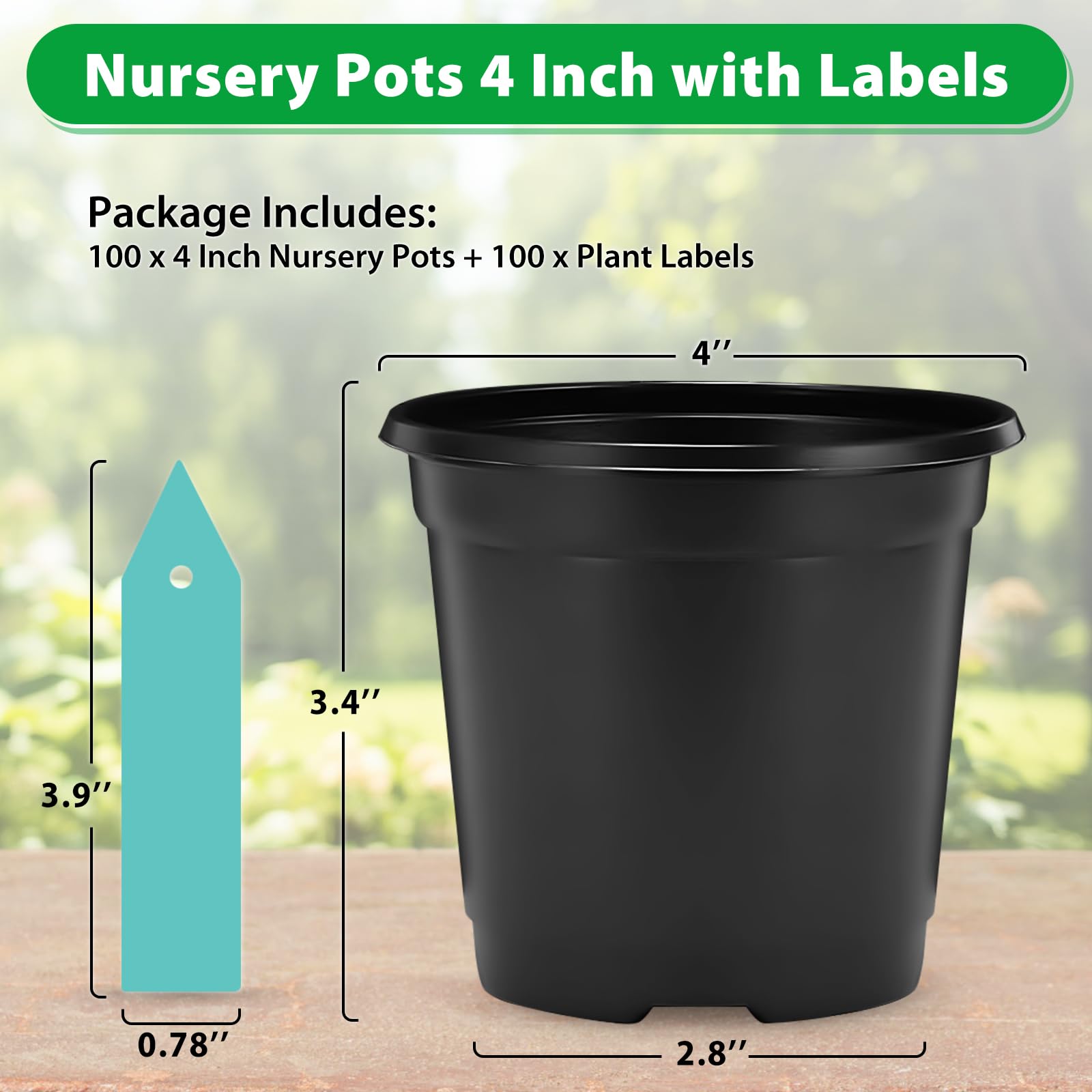 Sfee 100 Pack Plant Nursery Pots 4 inch Plastic Plant Pots, Soft Durable Reusable Seed Starting Pots for Succulents Plants Vegetables Fruits Seedlings Transplanting with 100 Plant Labels (Black) - 3
