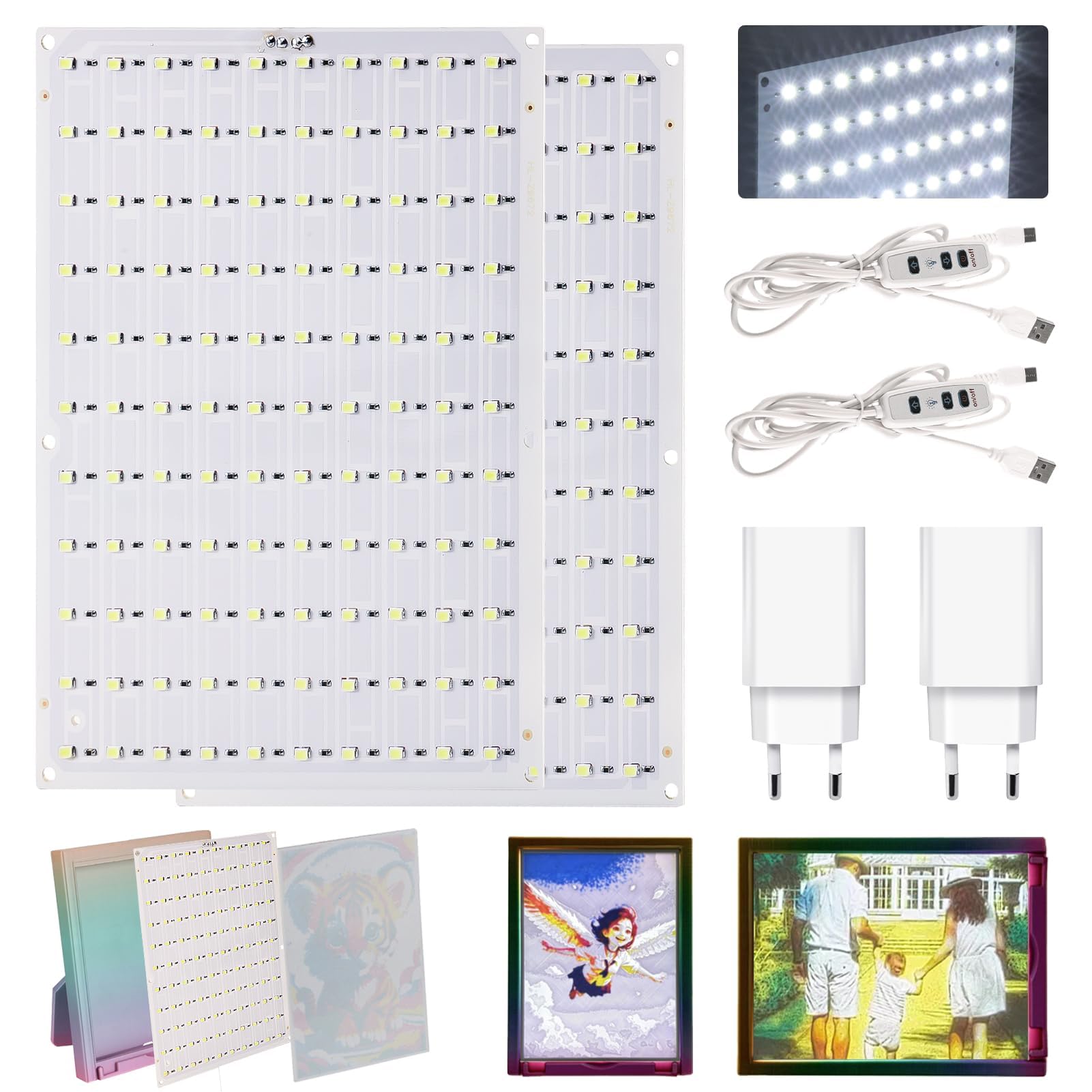 Zestaw 2 szt. podświetlanych tablic LED do CMYK Bambu Lab Makerworld, panel litofanowy do drukarki 3D PCB, akcesoria do druku 3D "zrób to sam", do BambuLab, podświetlenie LED, 2 kable ściemniające i 2