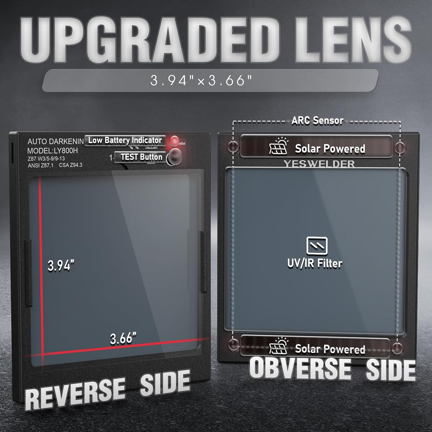 YESWELDER Large View Auto Darkening Welding Helmet, 1/1/1/1 True Color Solar Powered Welder Hood Mask with 4 Arc Sensors, Wide Shade 3/5-9/9-13 for TIG MIG ARC Cut and Grind - Image 7
