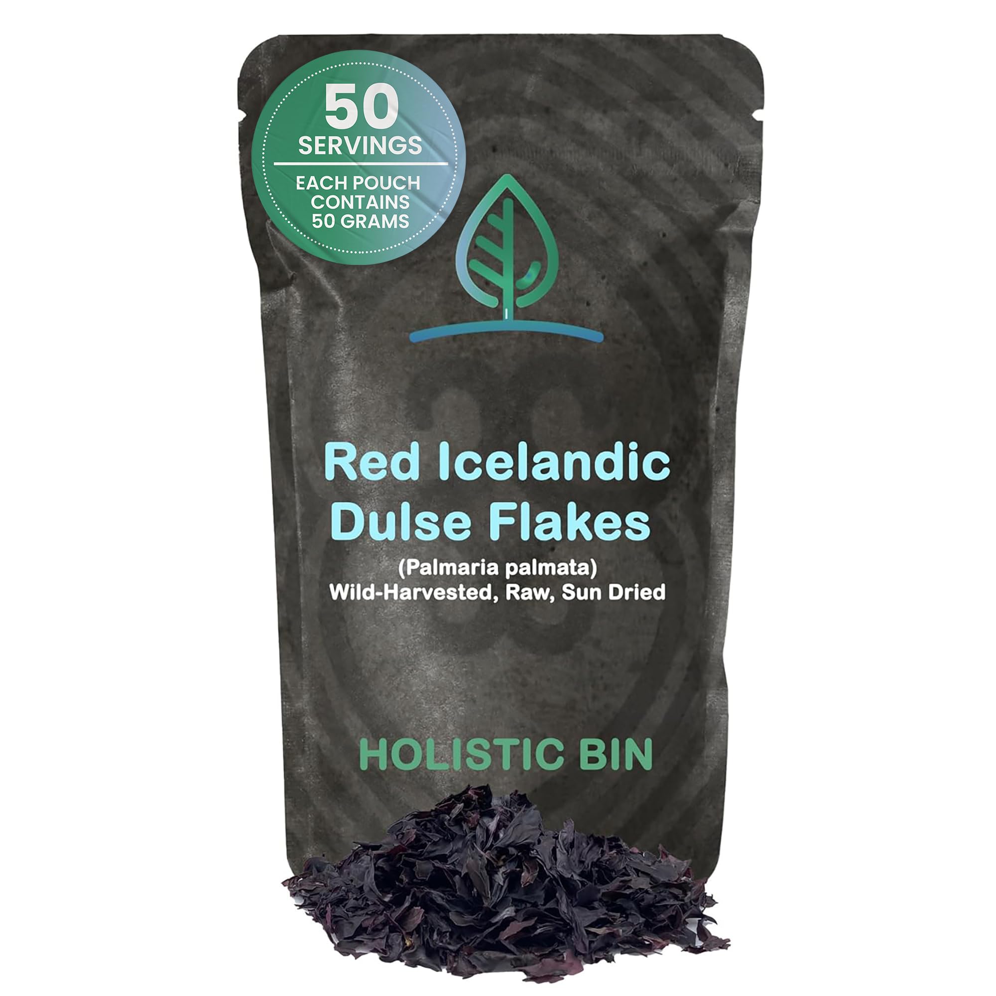 Wild Icelandic Dulse Flakes by Holistic Bin | Fine Culinary Grade Organic Seaweed Superfood | 100% Pure Atlantic Dulse Seaweed for Soups, Smoothies, and Seasoning | Rich in Iodine & Minerals