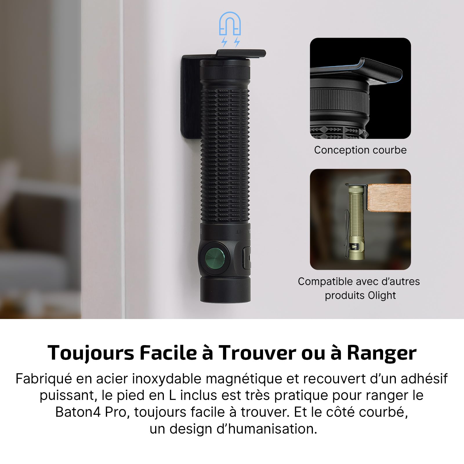 OLIGHT Baton 4 Pro Lampe Torche EDC, 1600 Lumens, Charge Magnétique & USB-C | Batterie 3500mAh,Double Interrupteur, 5 modes, Portée 200m,Etanche IPX8 pour les urgences domestiques,