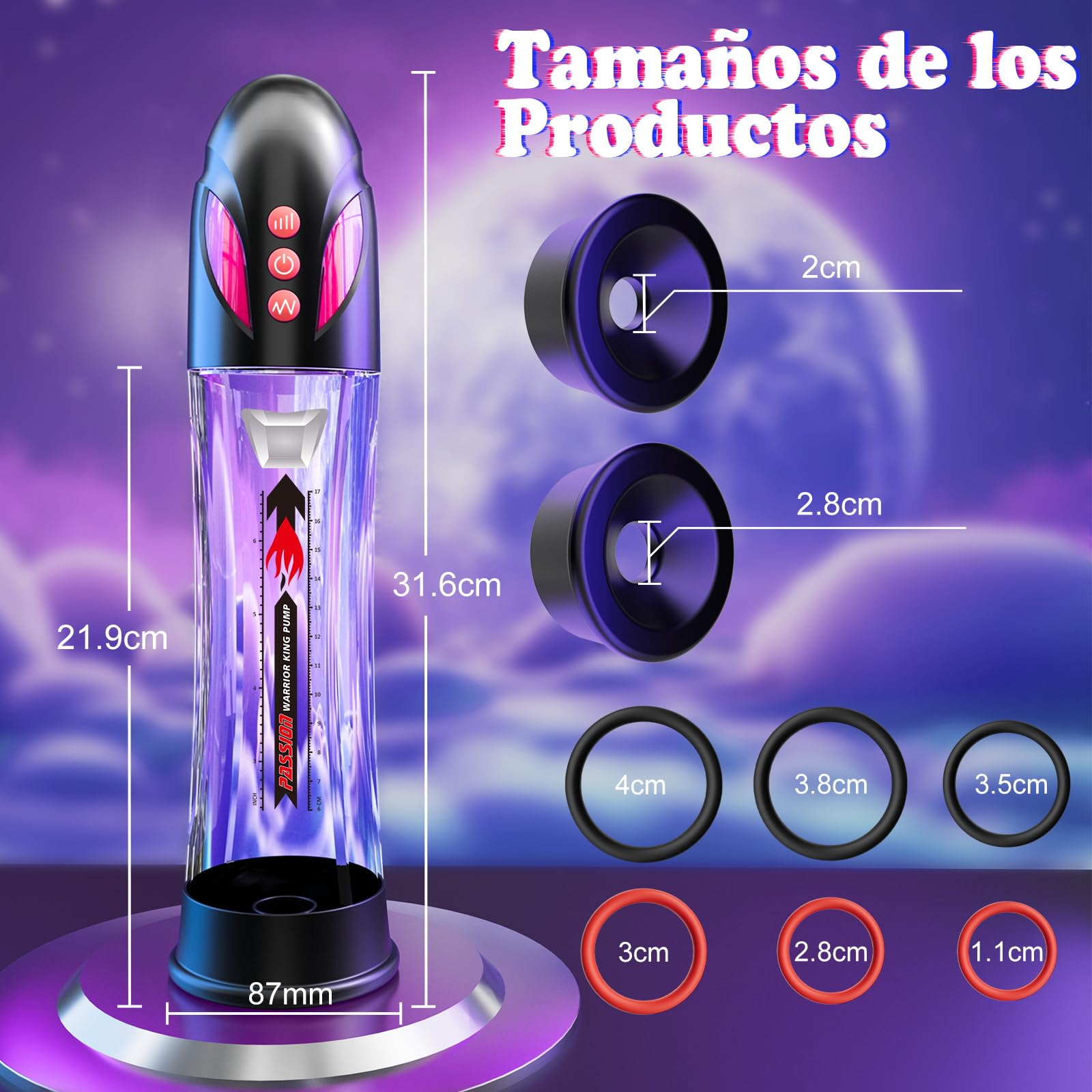 Bombas Para el Pene Juguetes Sexuales Hombre - Alargador de Pene Masculino con 4 Modos de Presión y 4 Modos de Succión,Bomba de Vacío Eléctrica para Pene Masturbador con Cockring y Anillos de Silicona