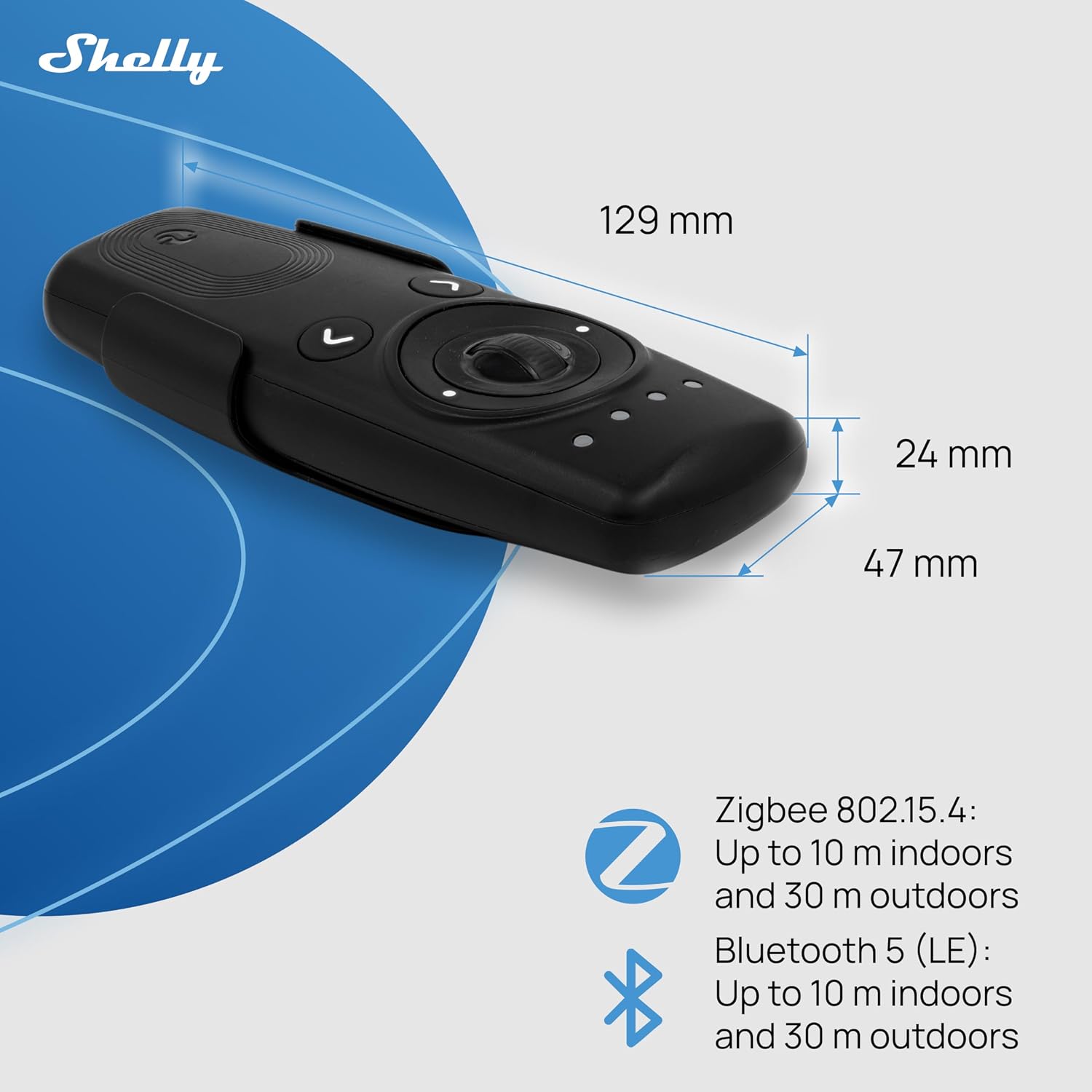 Shelly BLU Remote Control ZB Black, Zigbee & Bluetooth Remote Control for Shelly Devices, Multi-Channel Operation, Gesture Control, Beacon Mode, Easy Pairing, Home Assistant