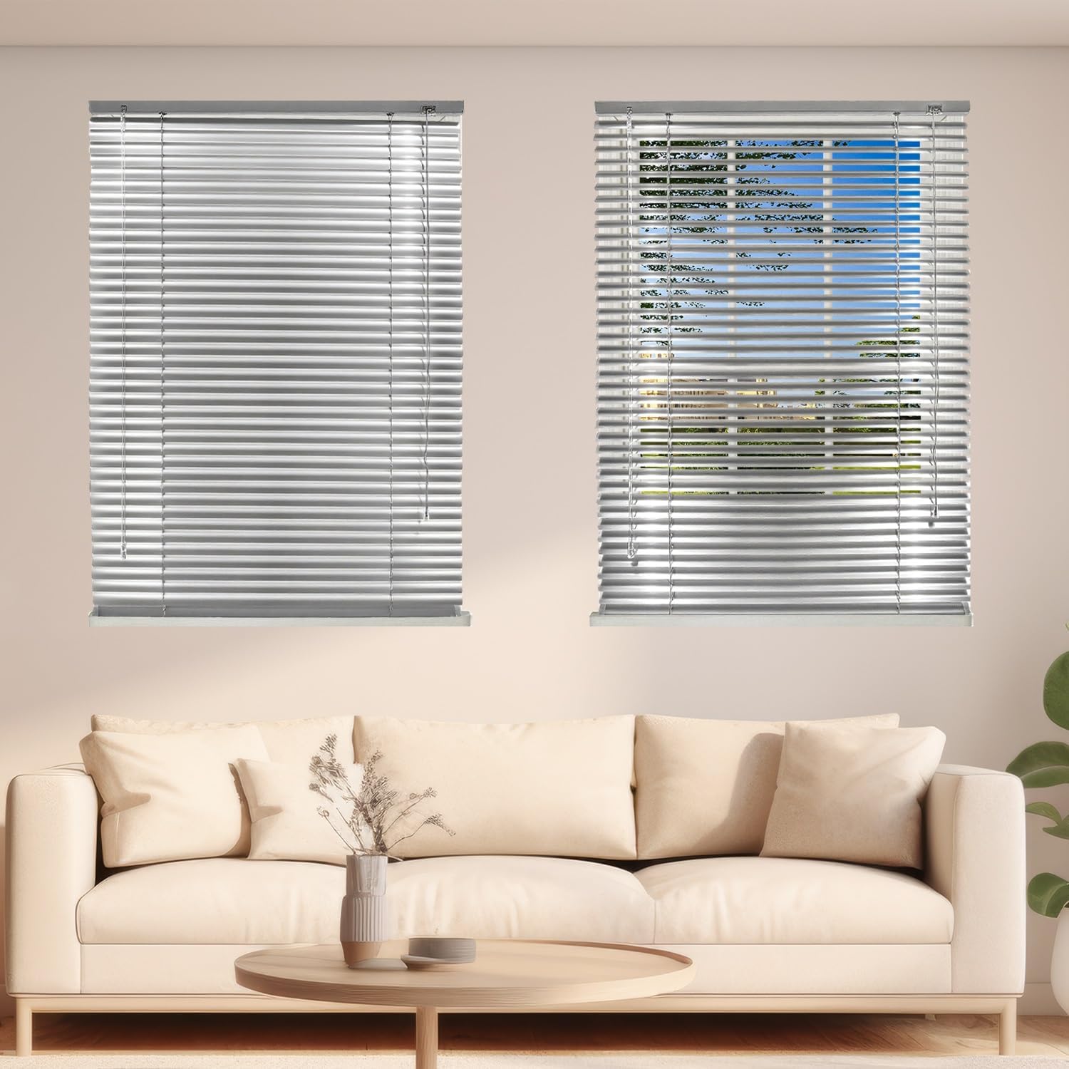 Horizontal Mini Blinds for Home, 1" Flat Slat Aluminum Window Blinds Light Filtering Venetian Blind & Shades for Kitchen Bathroom, Silver Blinds for Windows Cordless 24 30 37 45 63"(20x31in)