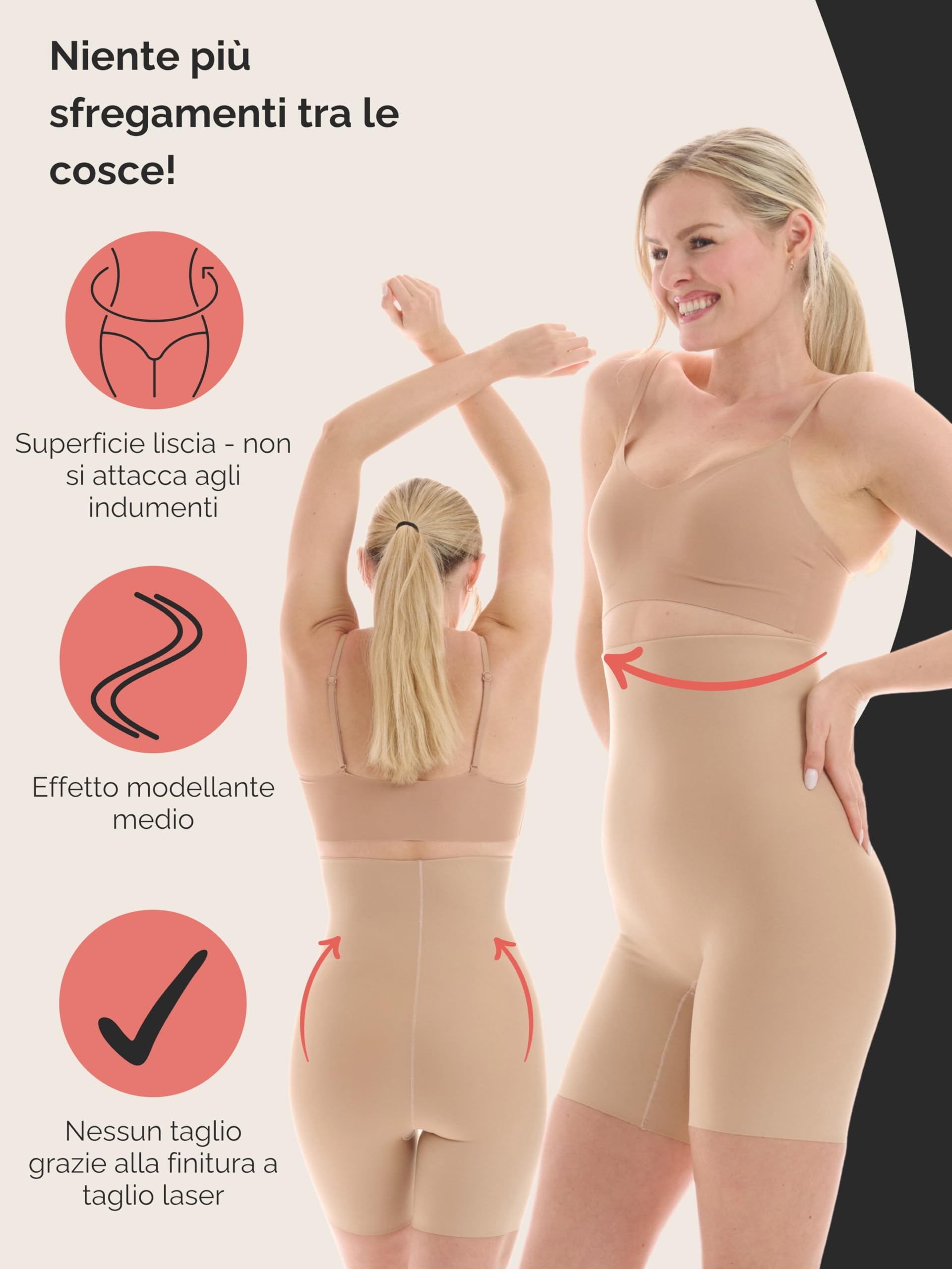 TONEST 1201-MS-FC - Pantaloni modellanti da donna, modellanti sulla pancia, anti-sfregamento sulle cosce, a vita alta
