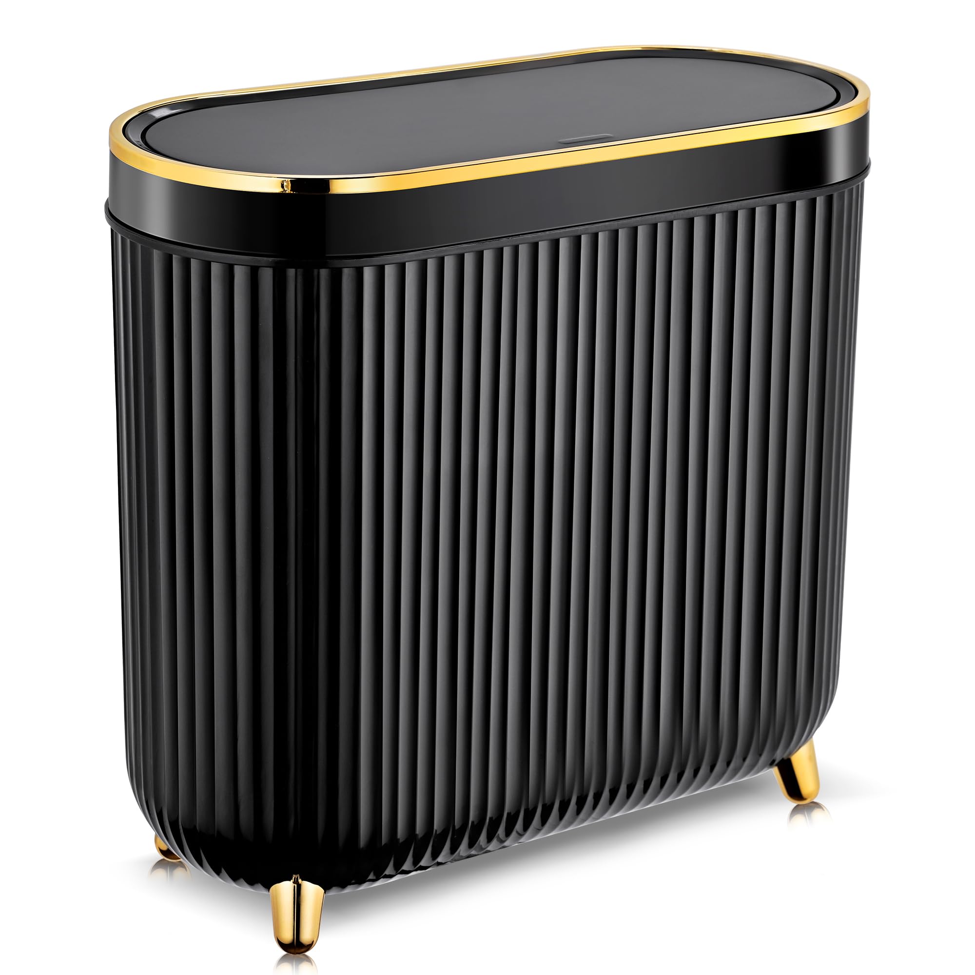 SULIFEEL Bathroom Trash Can with Lid 3.2 Gallon/12L Waterproof Garbage Can Plastic Kithen Bin, Slim for Small Spaces, Bathroom, Kitchen, Office-Black