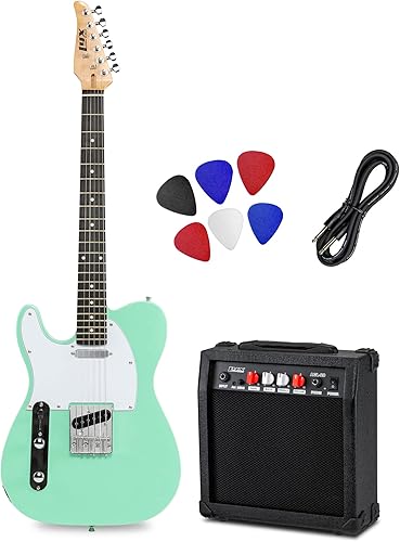 LyxPro - Kit de guitarra eléctrica Telecaster de 39 pulgadas para zurdos, amplificador de 20 vatios con altavoz, cuerpo sólido de madera de tamaño