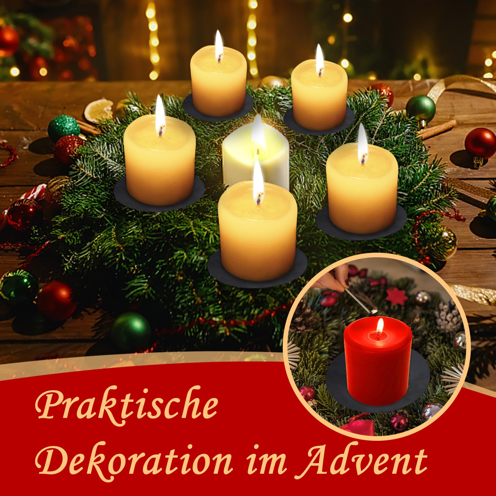 WertFix Adventskranz Kerzenhalter Set - 4 Stück Metall Wachsfänger Schwarz Für Stumpenkerzen