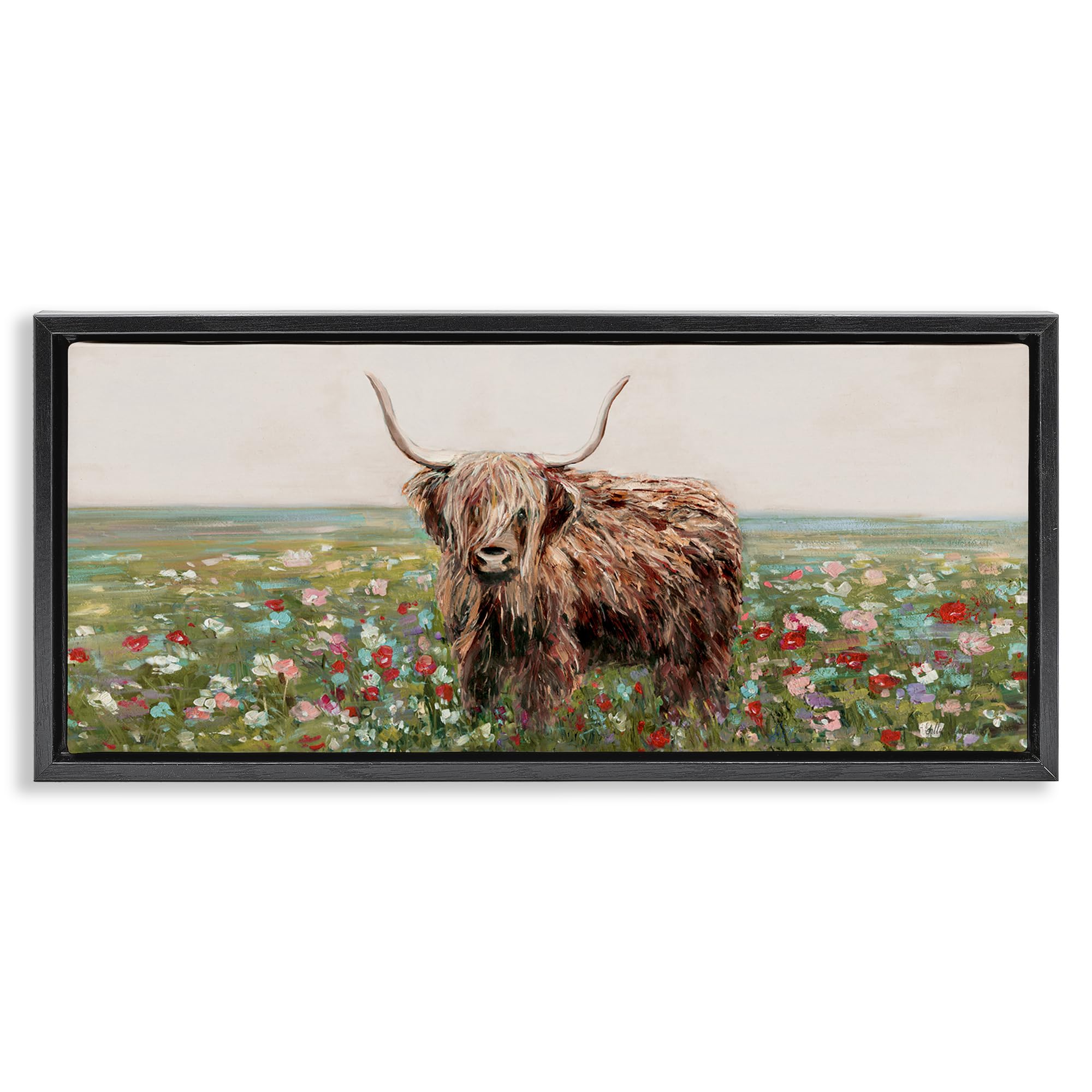 Stupell Industries Jet Black (Matte) 'Grazing In Poppy Field'| Floating Frame Canvas Art