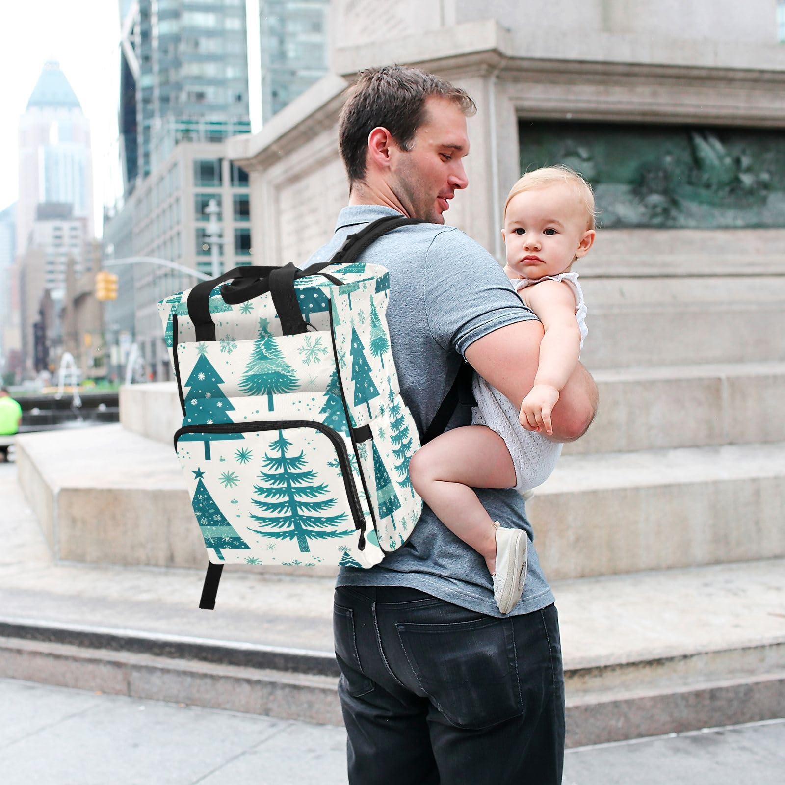 Invierno Festivo De áRboles Azules Mochilas de Pañales para Gran Capacidad Pañal Bolso Mochila para Viajar al Aire Libre Mamá y Papá
