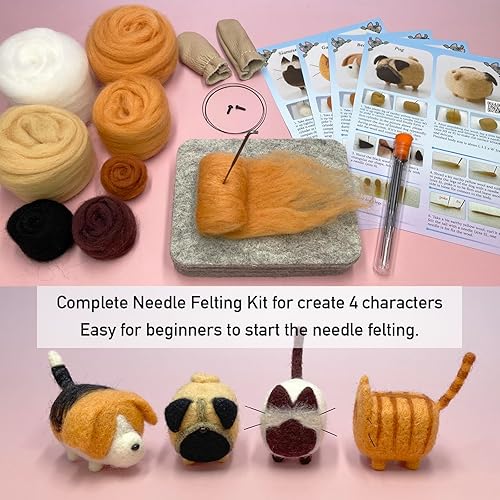 Miniatura 12 de Truslin Kit de fieltro de aguja, manualidades para mujeres adultas, kit de pasatiempos con suministros de fieltro, agujas de fieltro, lana de 1# 4pcs