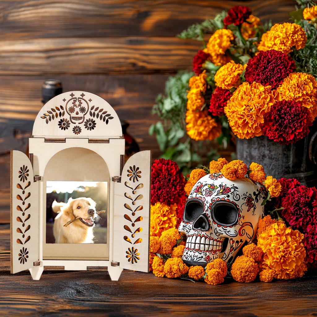 GlikCeil 10-Pack Day Of The Dead Picture Frames - Dia De Los Muertos Altar Decor, Mini Ofrenda Kit